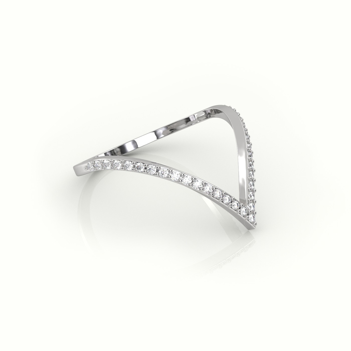 18k white gold  v-shaped round cut diamond designer ring Photos & images
