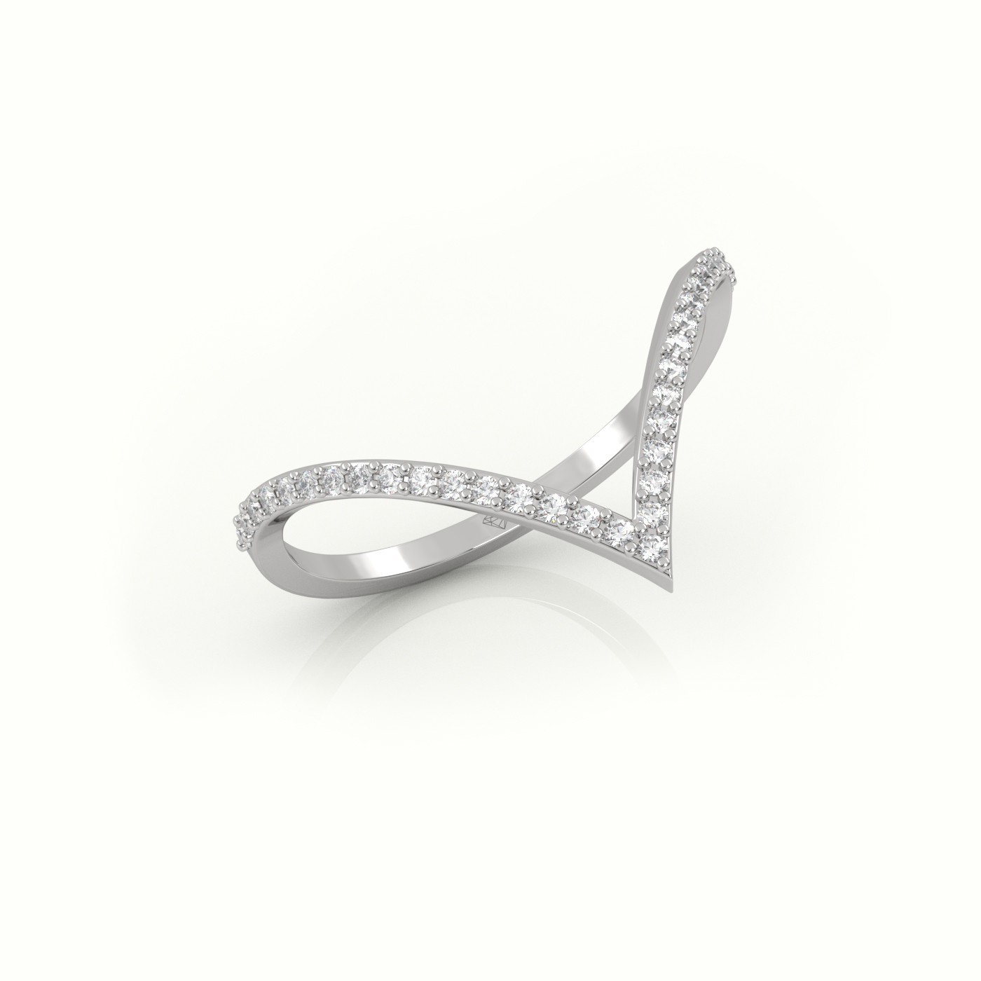 18k white gold  v-shaped round cut diamond designer ring Photos & images