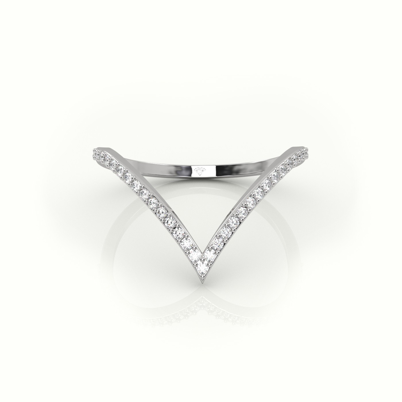 18k white gold  v-shaped round cut diamond designer ring
