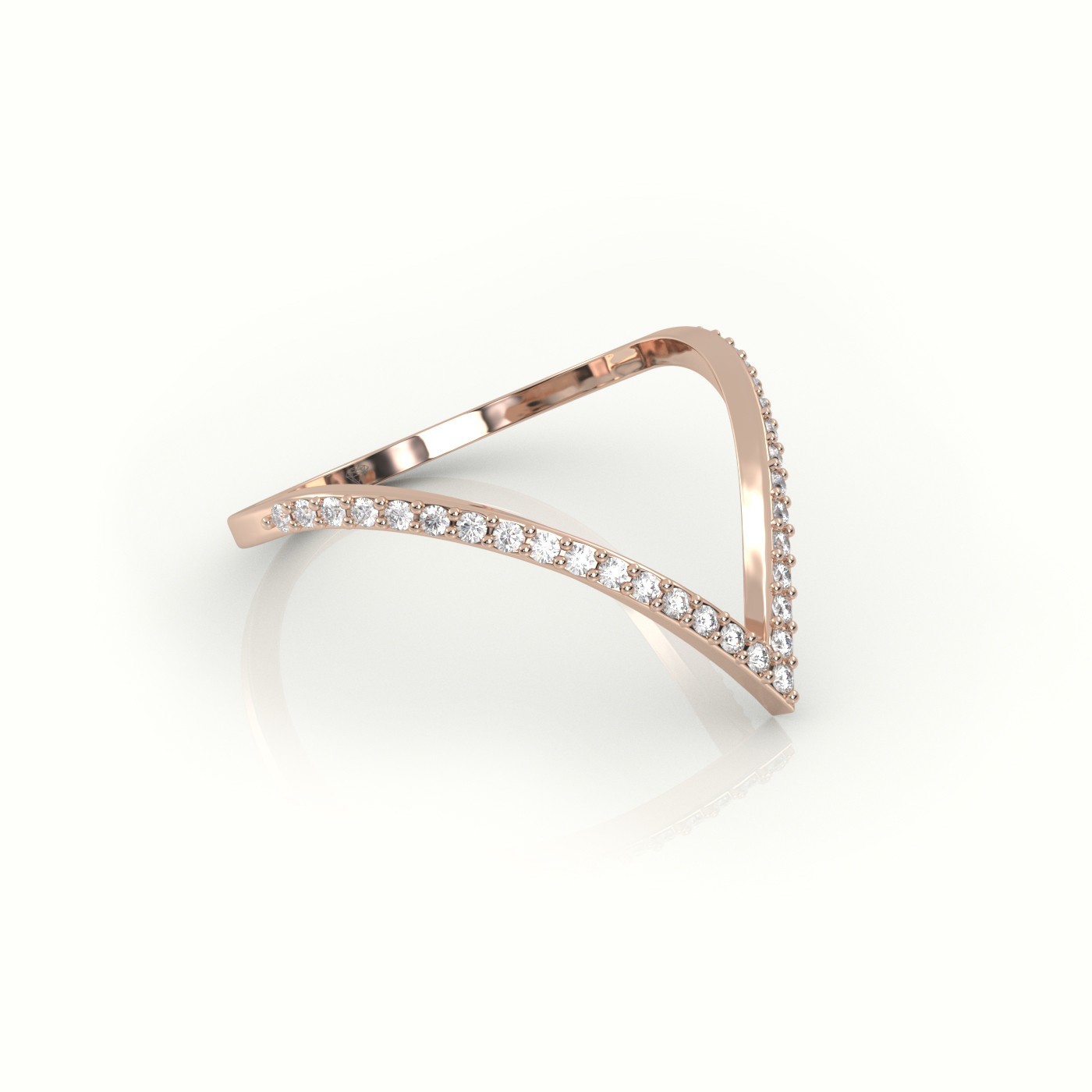 18k rose gold  v-shaped round cut diamond designer ring Photos & images