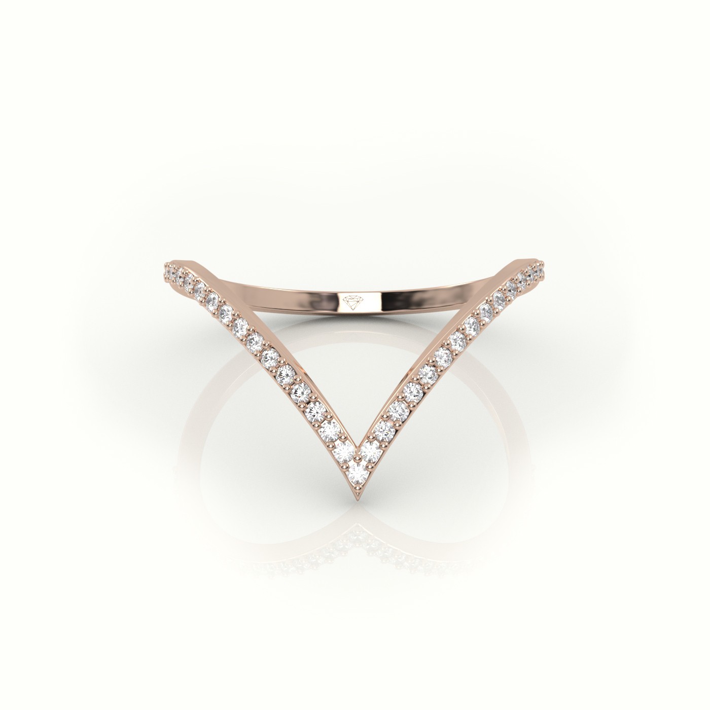 18k rose gold  v-shaped round cut diamond designer ring