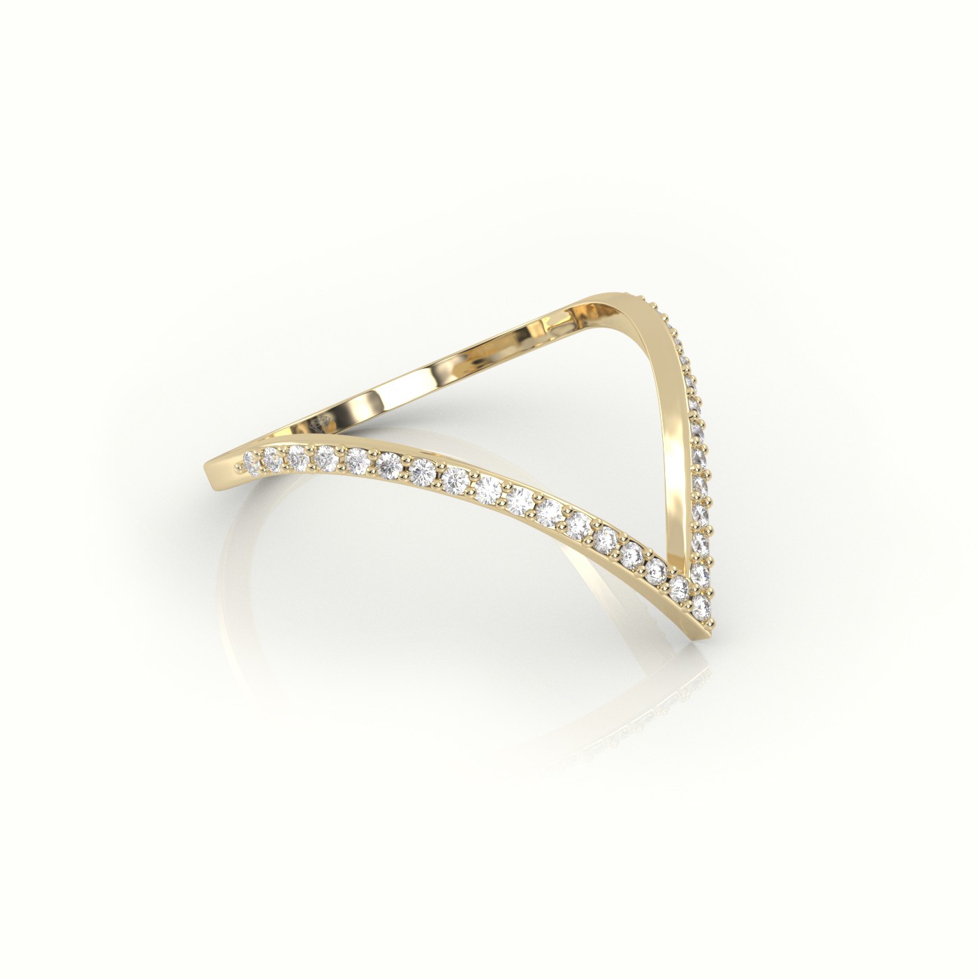 18k yellow gold  v-shaped round cut diamond designer ring Photos & images