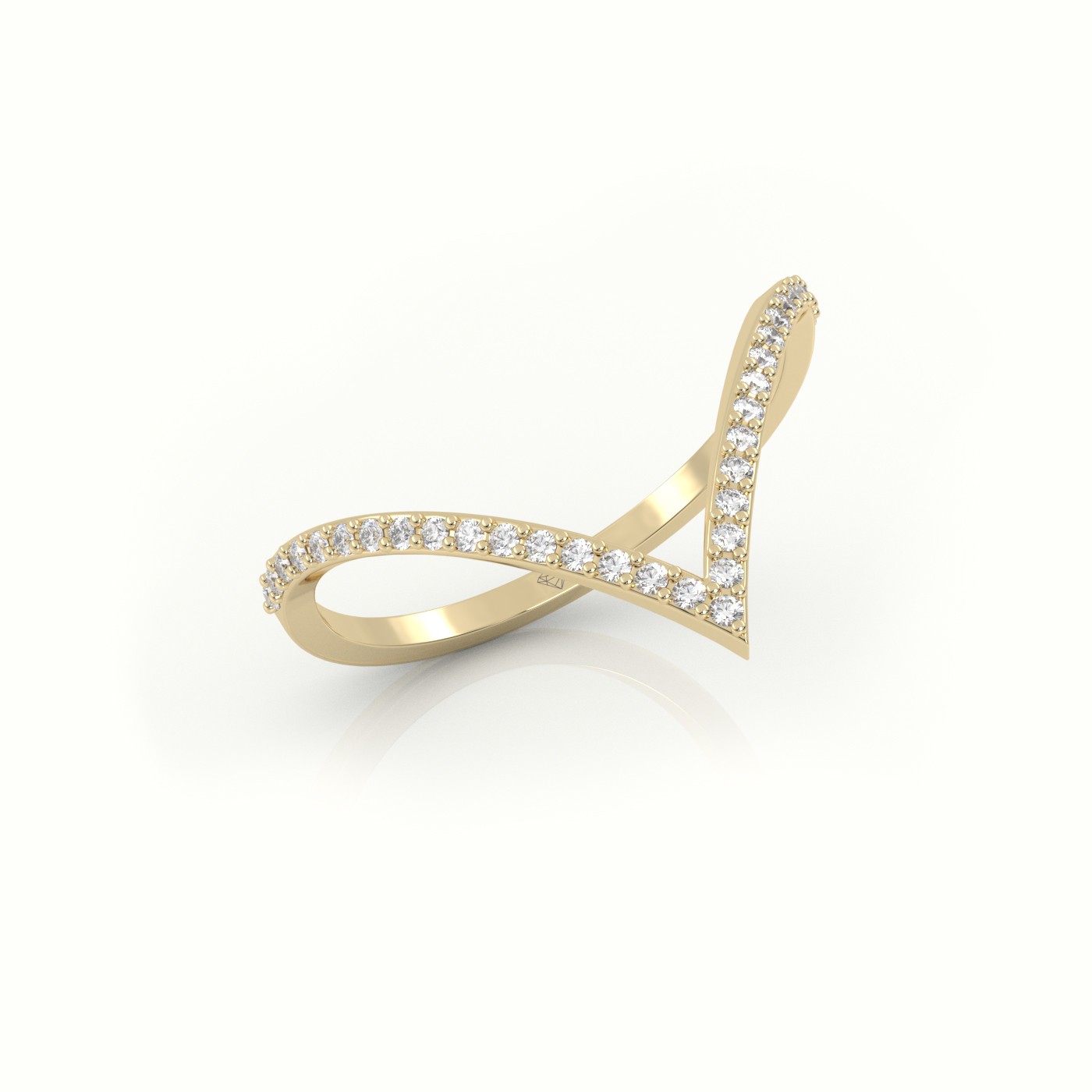 18k yellow gold  v-shaped round cut diamond designer ring Photos & images