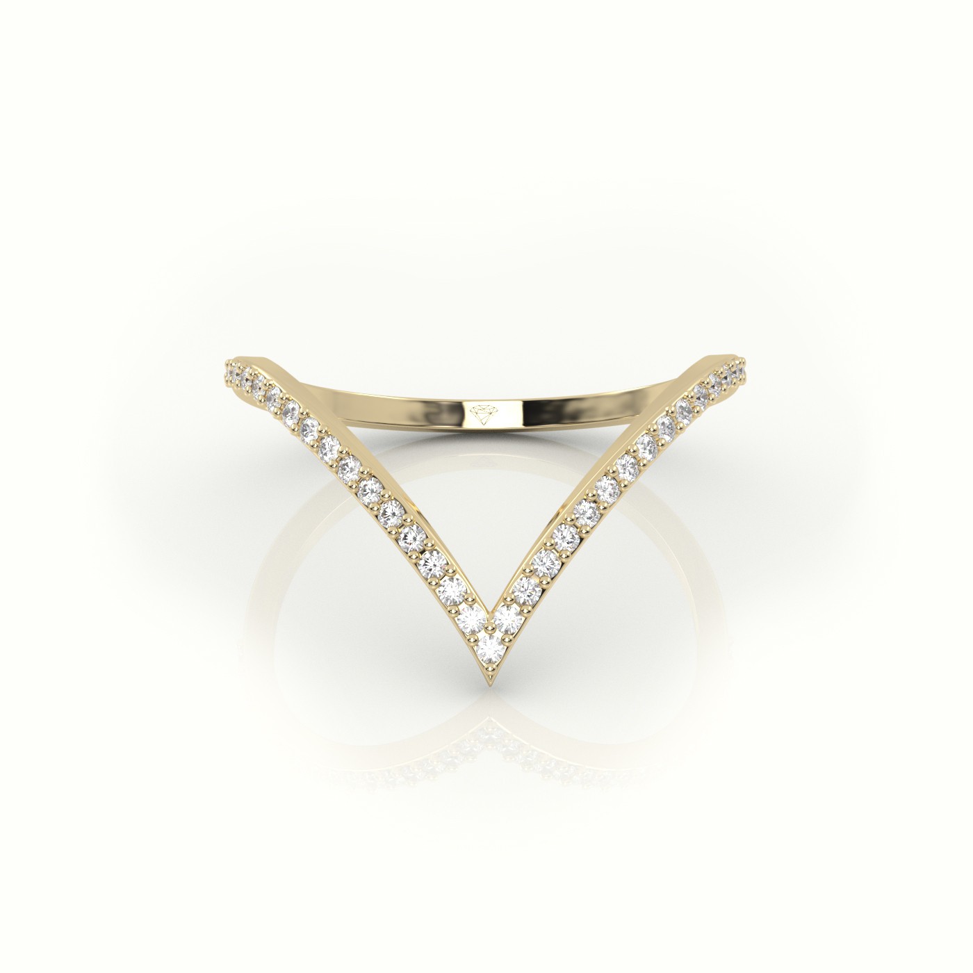 18k yellow gold  v-shaped round cut diamond designer ring