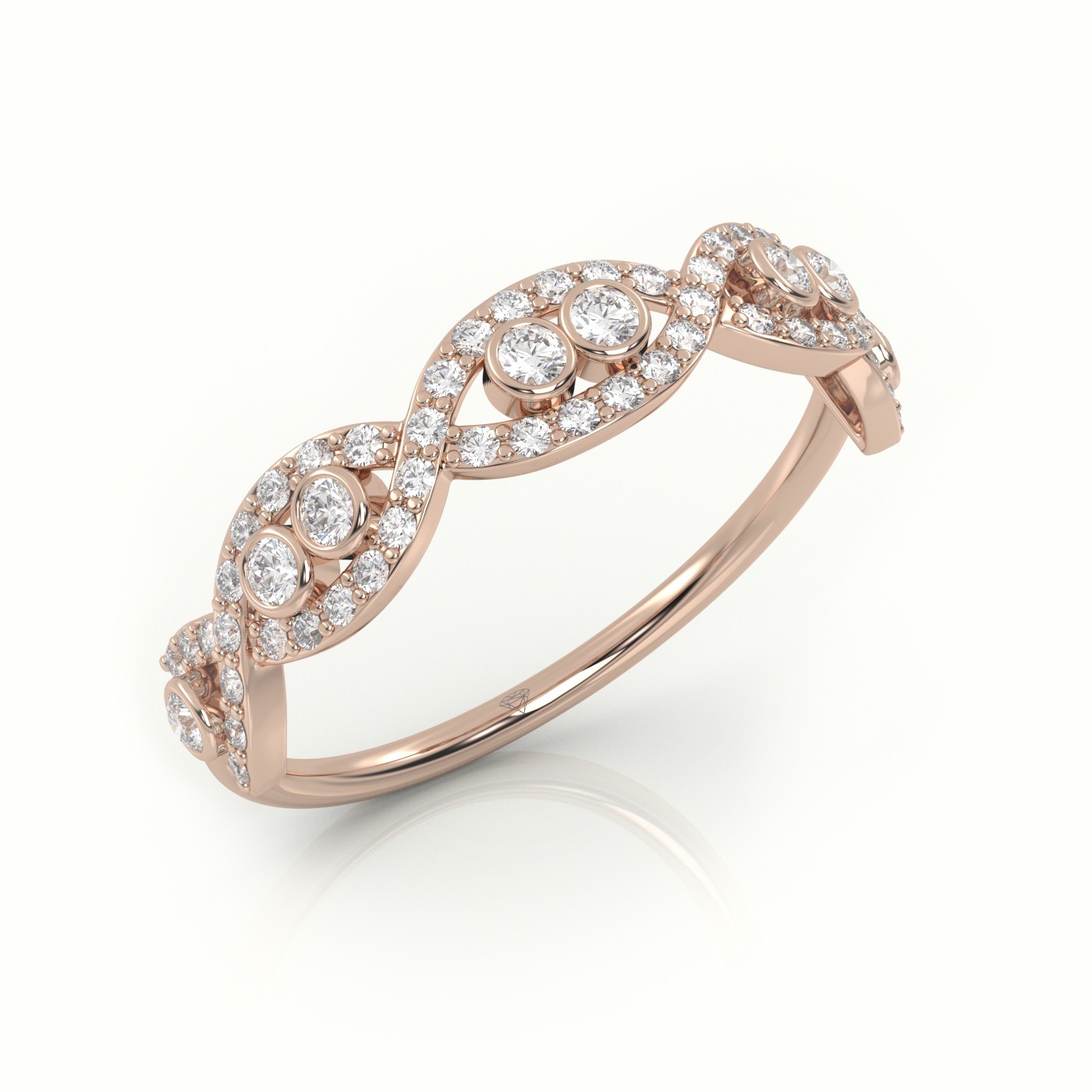 18k rose gold  round cut diamond bezel infinity style designer ring Photos & images