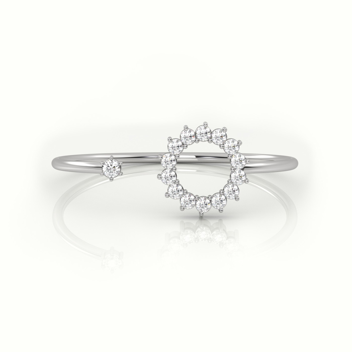 18k white gold  round cut diamond floral halo open setting designer ring