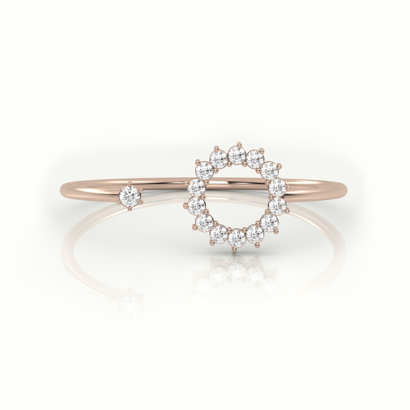 18k rose gold round cut diamond floral halo open setting designer ring