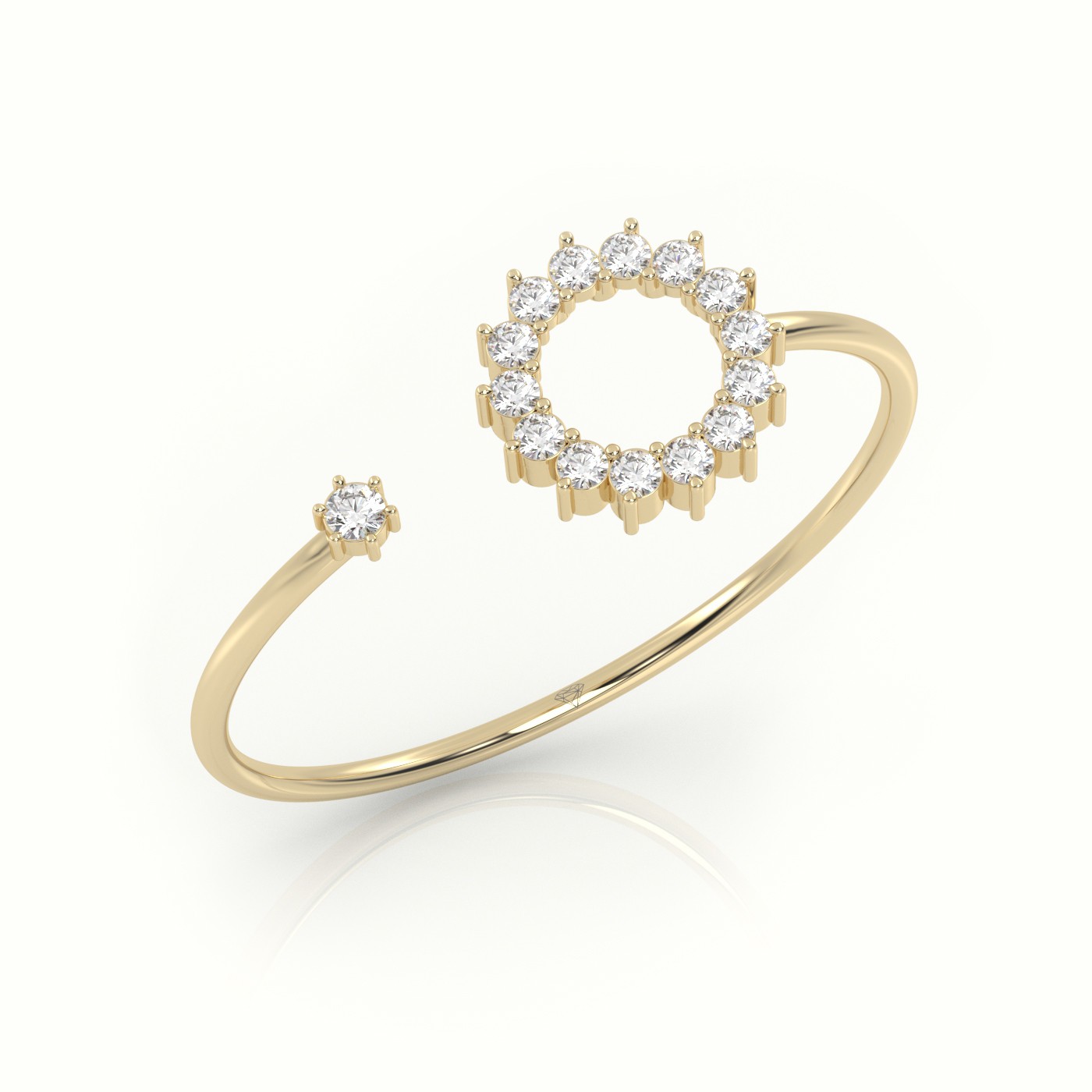 18k yellow gold  round cut diamond floral halo open setting designer ring Photos & images