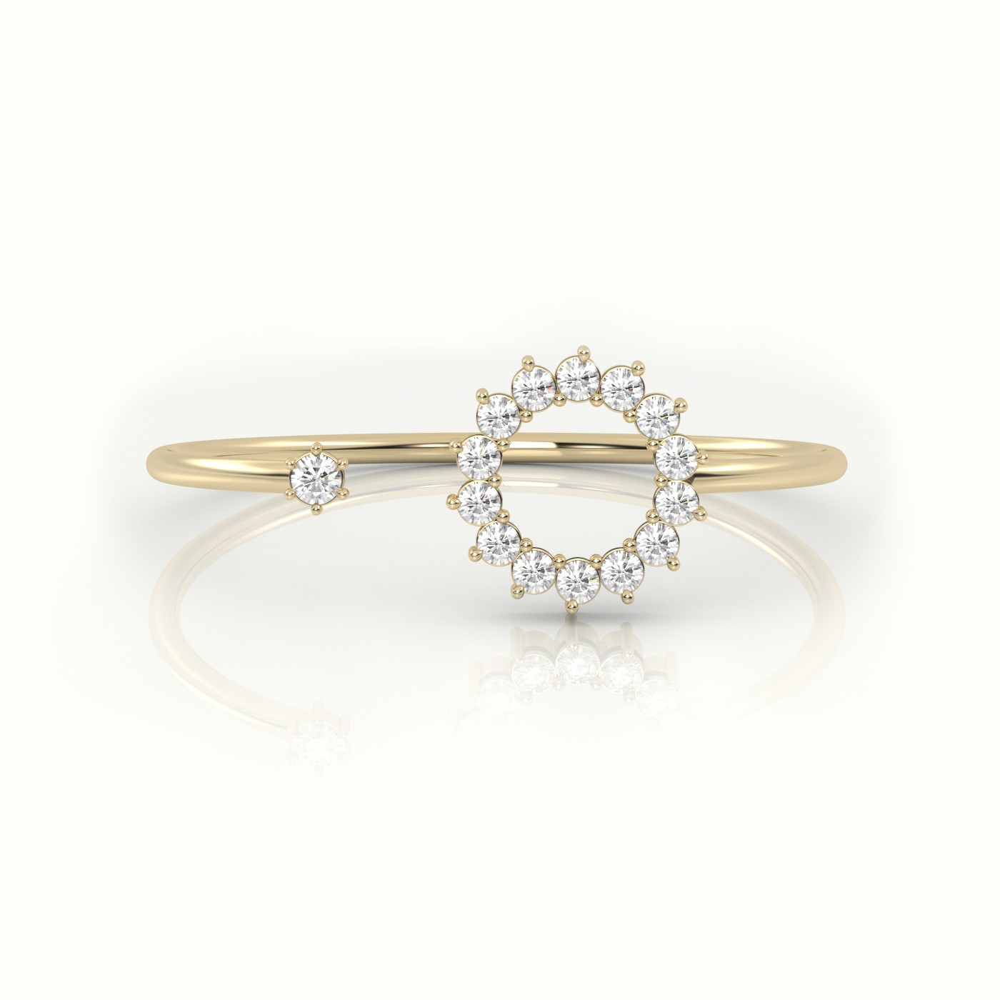 18k yellow gold  round cut diamond floral halo open setting designer ring