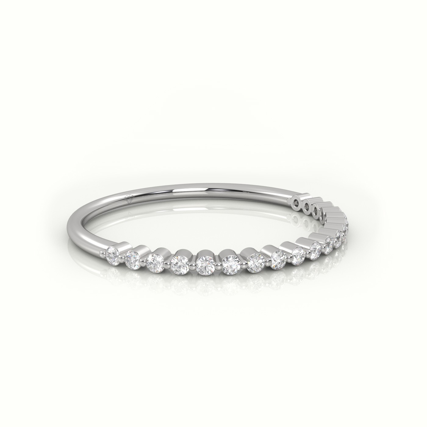 18k white gold  round cut diamond bar setting half eternity wedding band Photos & images
