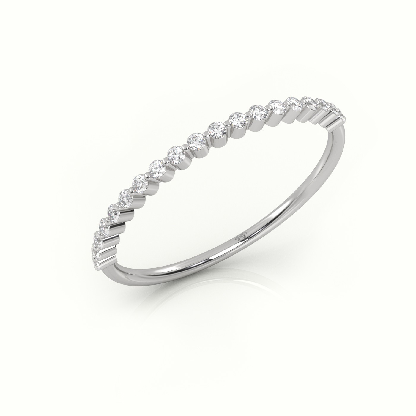 18k white gold  round cut diamond bar setting half eternity wedding band Photos & images