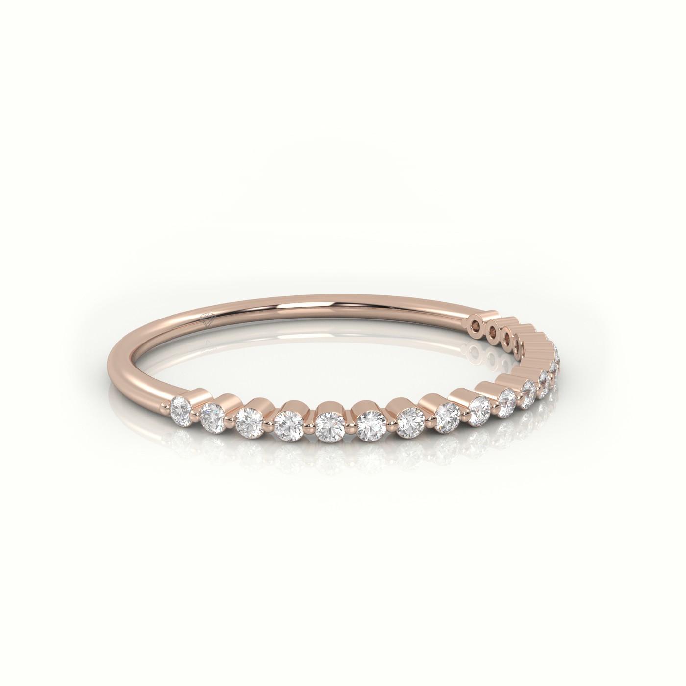 18k rose gold  round cut diamond bar setting half eternity wedding band Photos & images