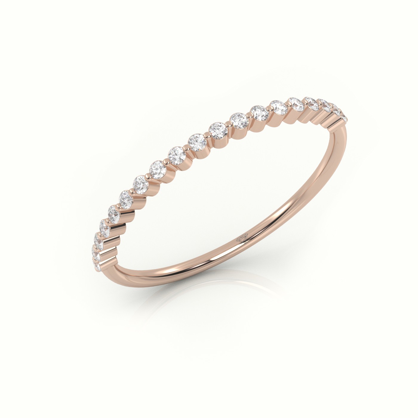 18k rose gold  round cut diamond bar setting half eternity wedding band Photos & images