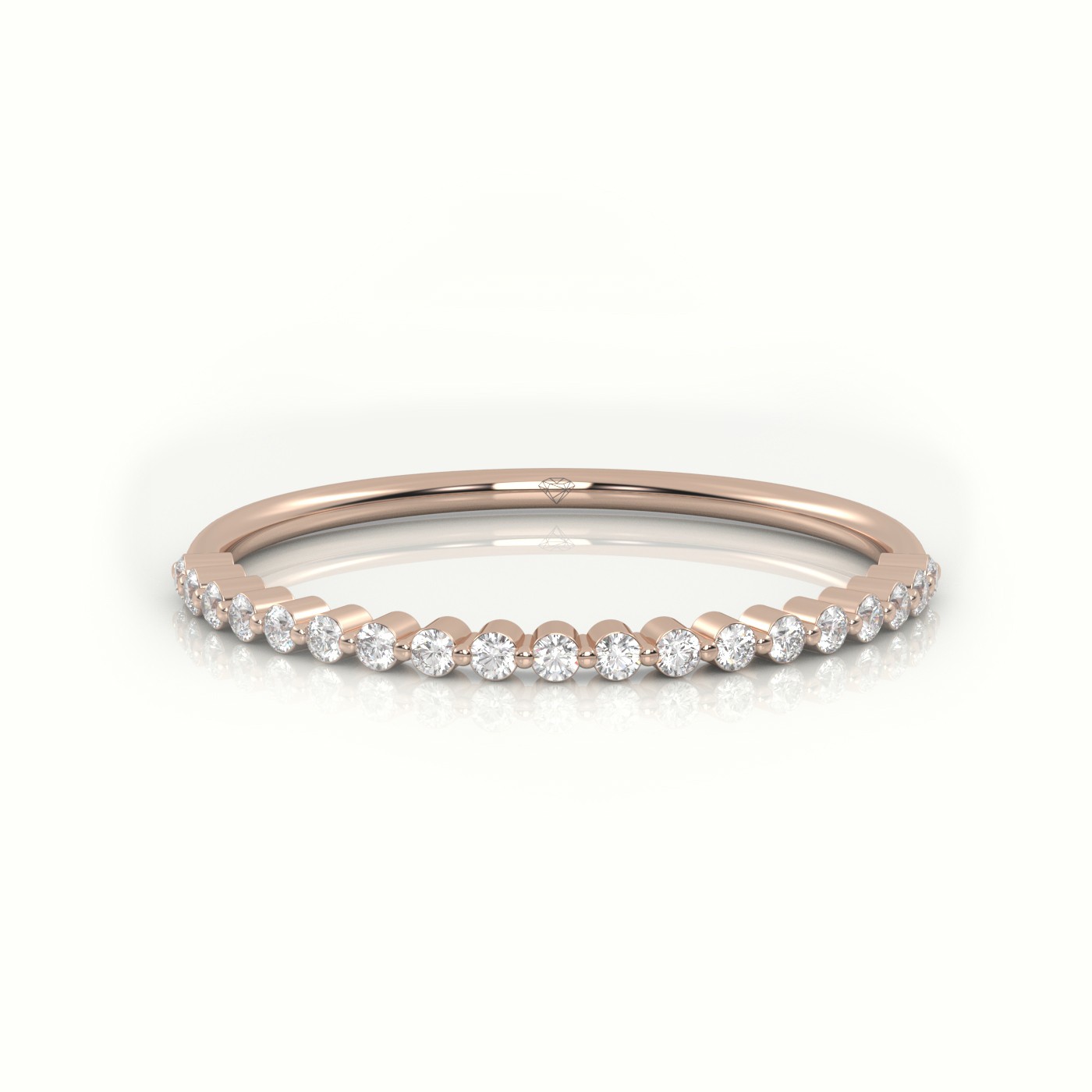 18k rose gold  round cut diamond bar setting half eternity wedding band