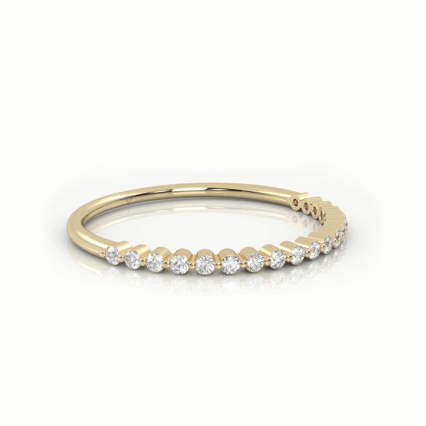 18k yellow gold  round cut diamond bar setting half eternity wedding band Photos & images