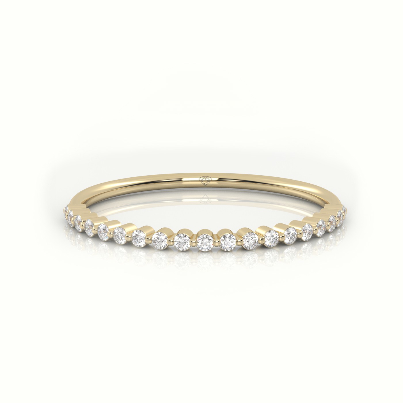 18k yellow gold  round cut diamond bar setting half eternity wedding band