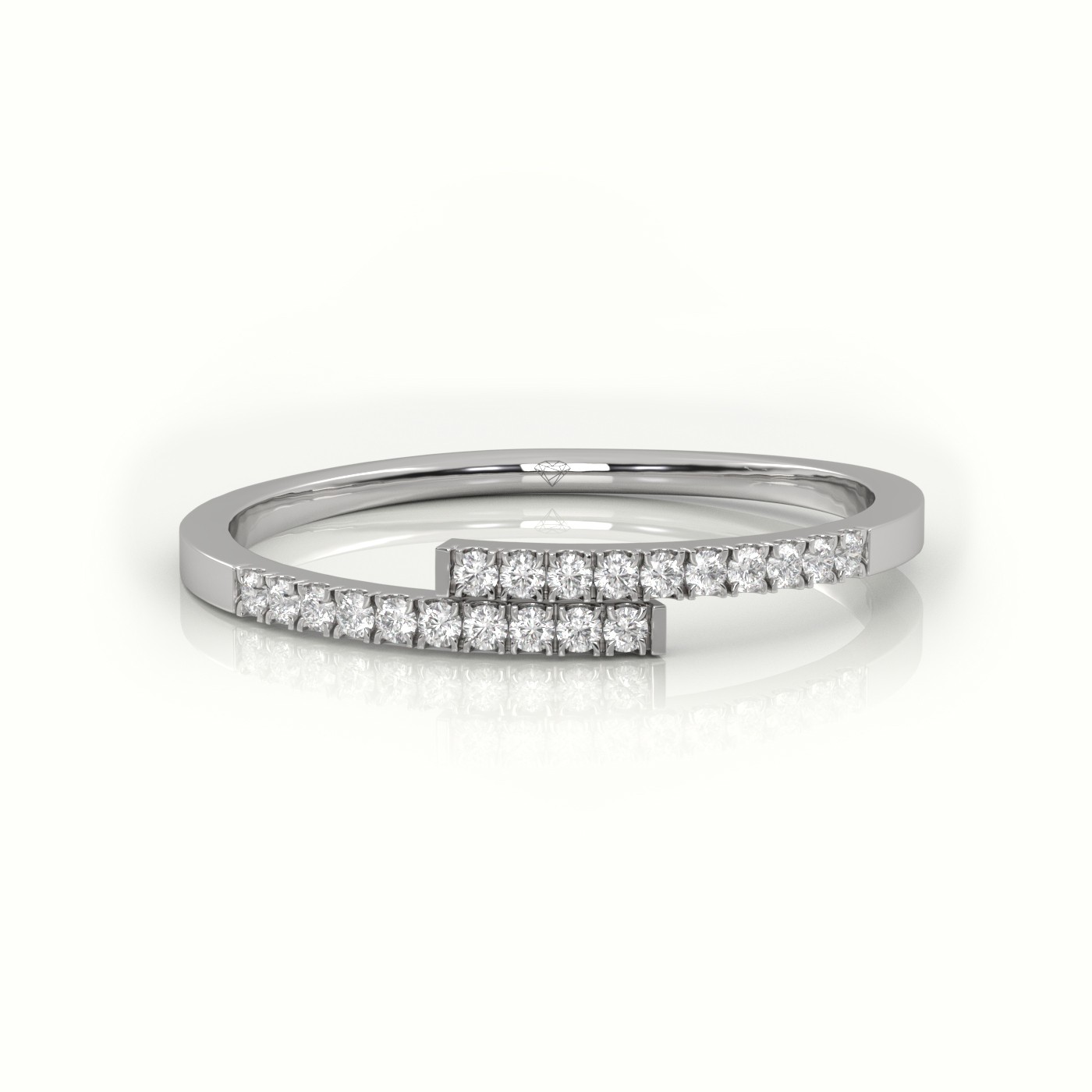 18k white gold  round cut diamond bypass style designer ring