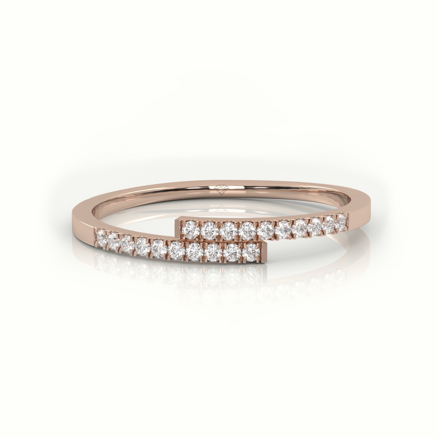 18k rose gold  round cut diamond bypass style designer ring