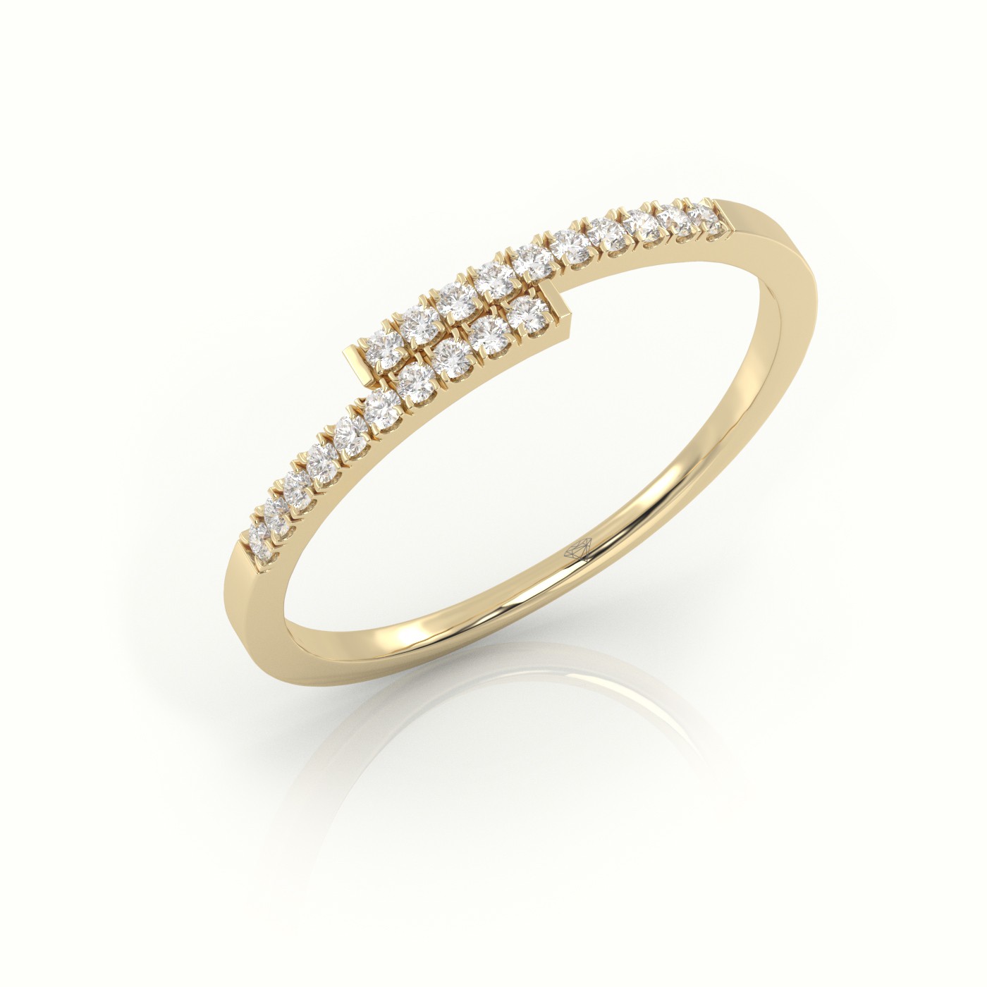 18k yellow gold  round cut diamond bypass style designer ring Photos & images