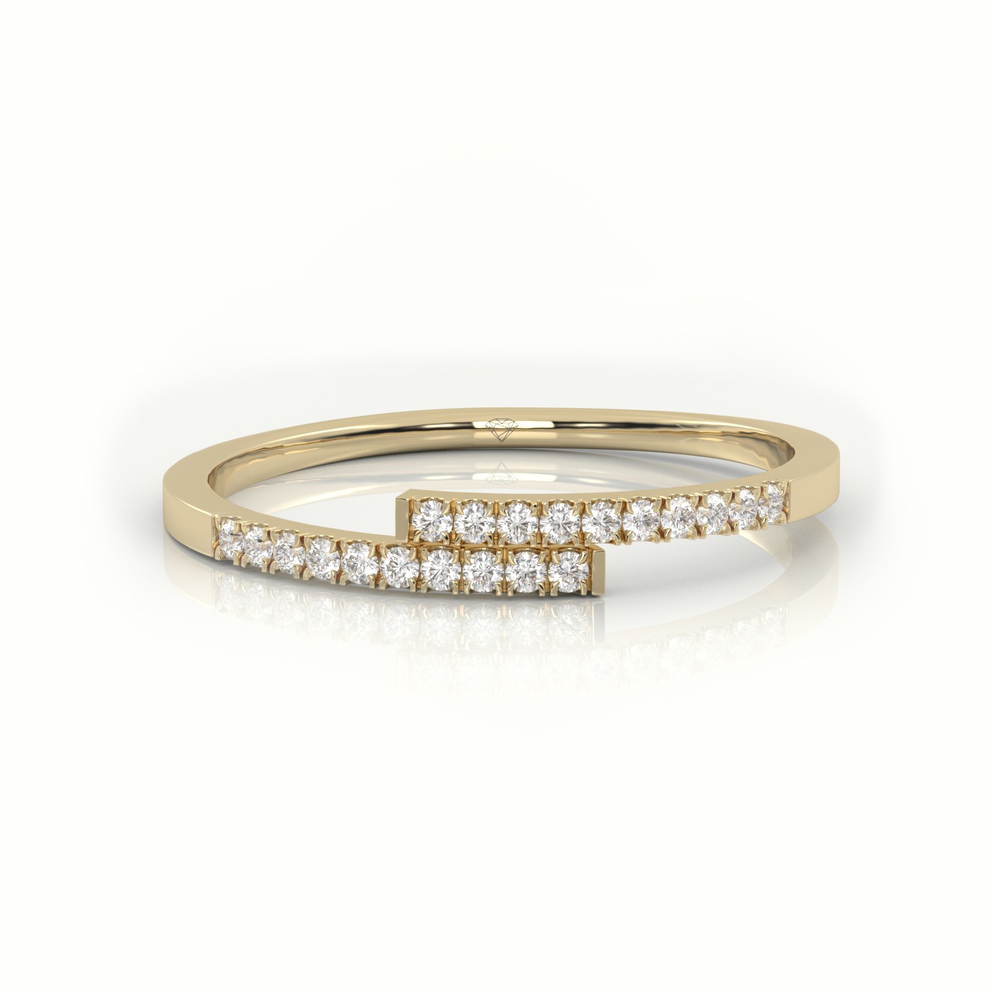 18k yellow gold  round cut diamond bypass style designer ring