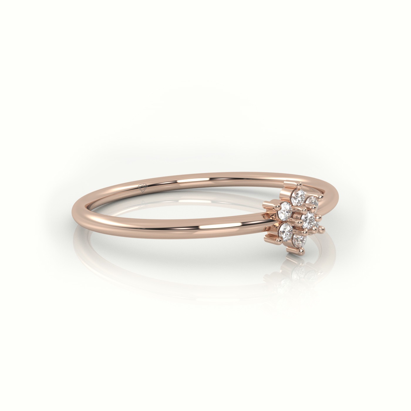 18k rose gold  round cut diamond halo floral designer ring Photos & images