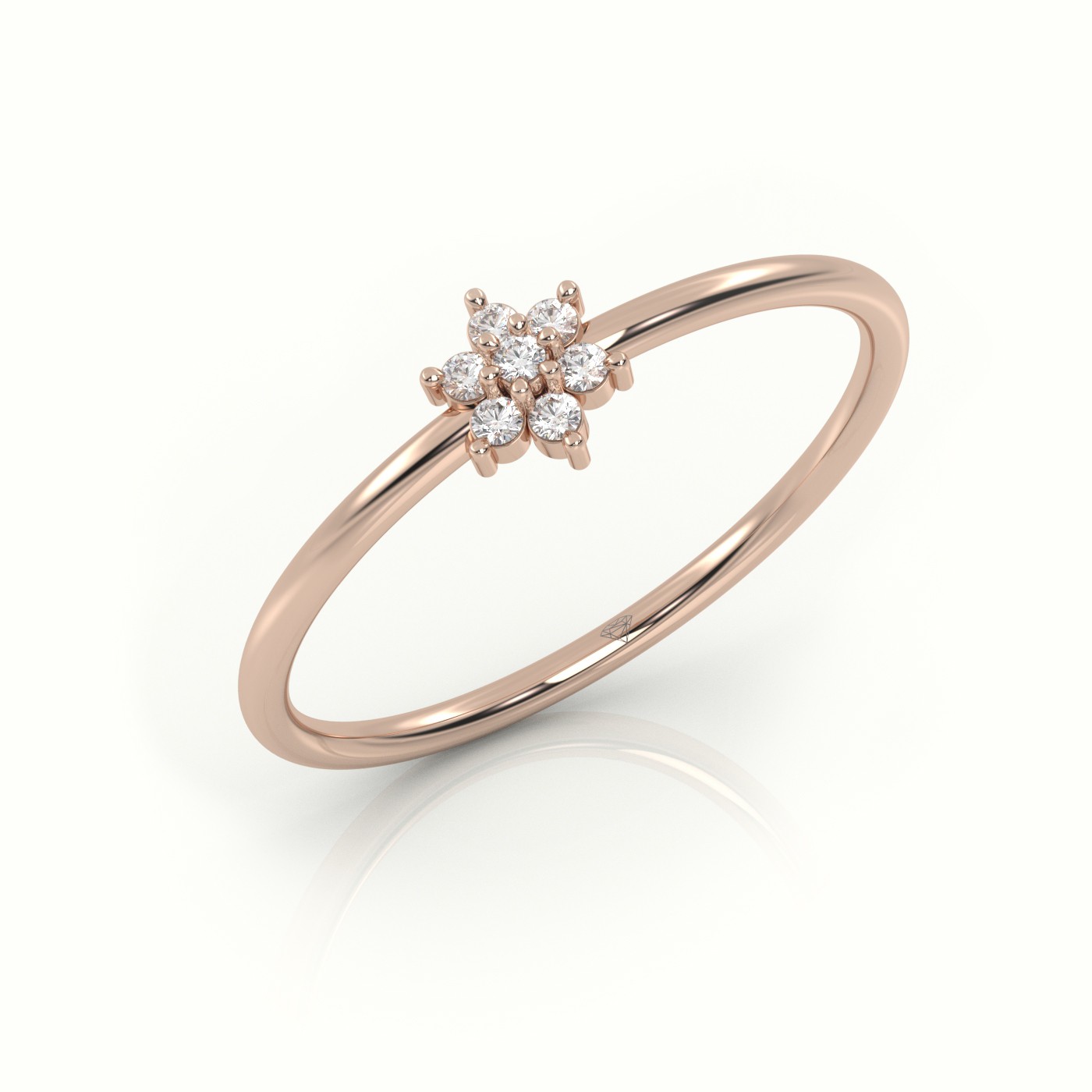 18k rose gold  round cut diamond halo floral designer ring Photos & images