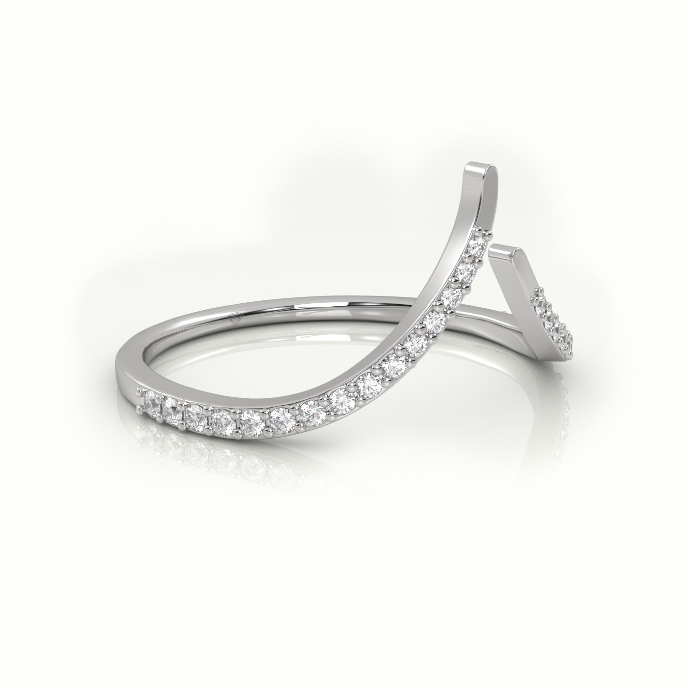 18k white gold  round cut diamond v shaped designer ring Photos & images