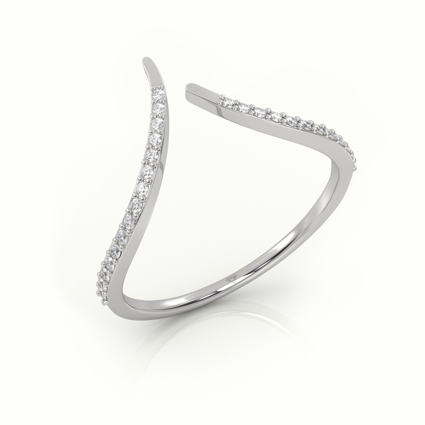 18k white gold  round cut diamond v shaped designer ring Photos & images