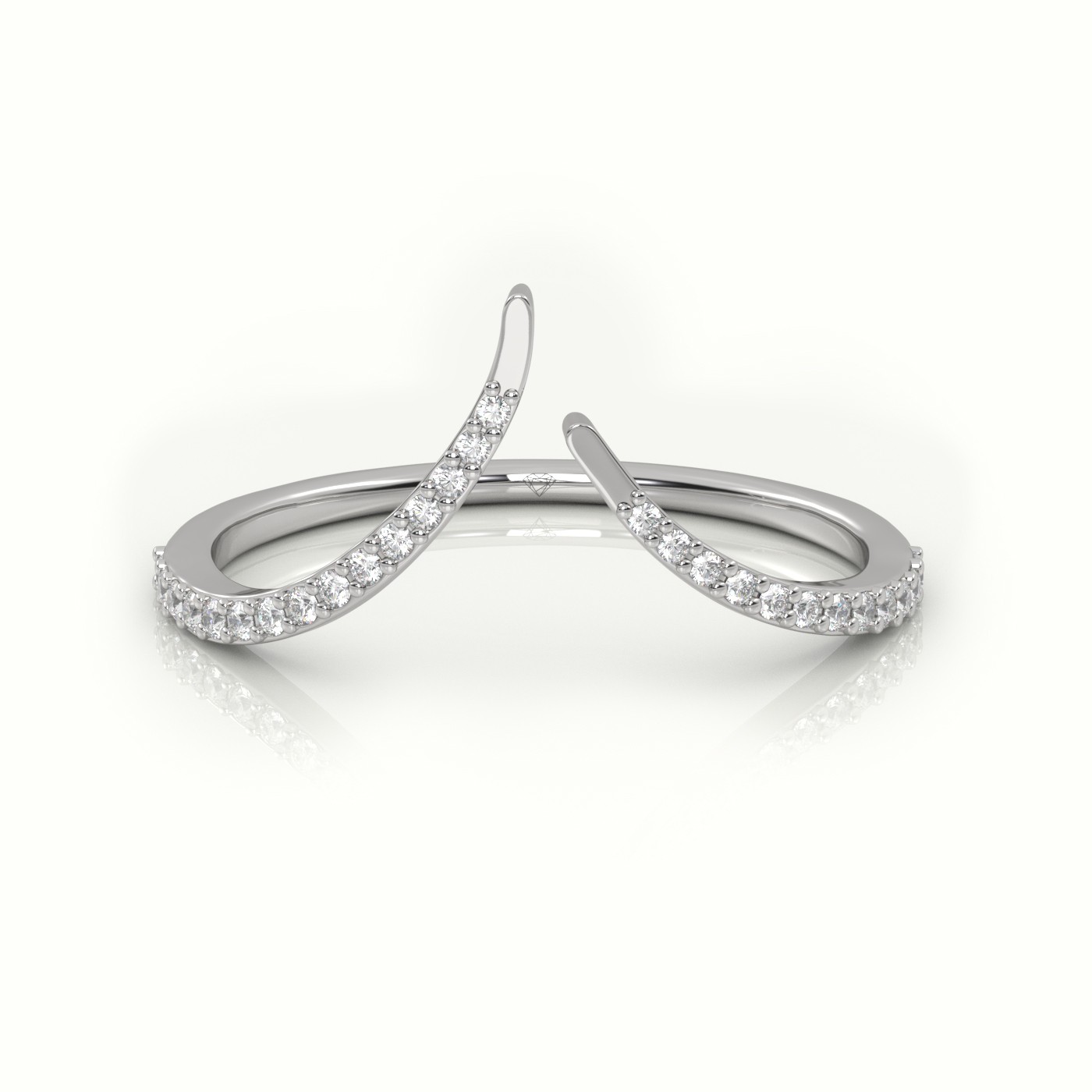 18k white gold  round cut diamond v shaped designer ring