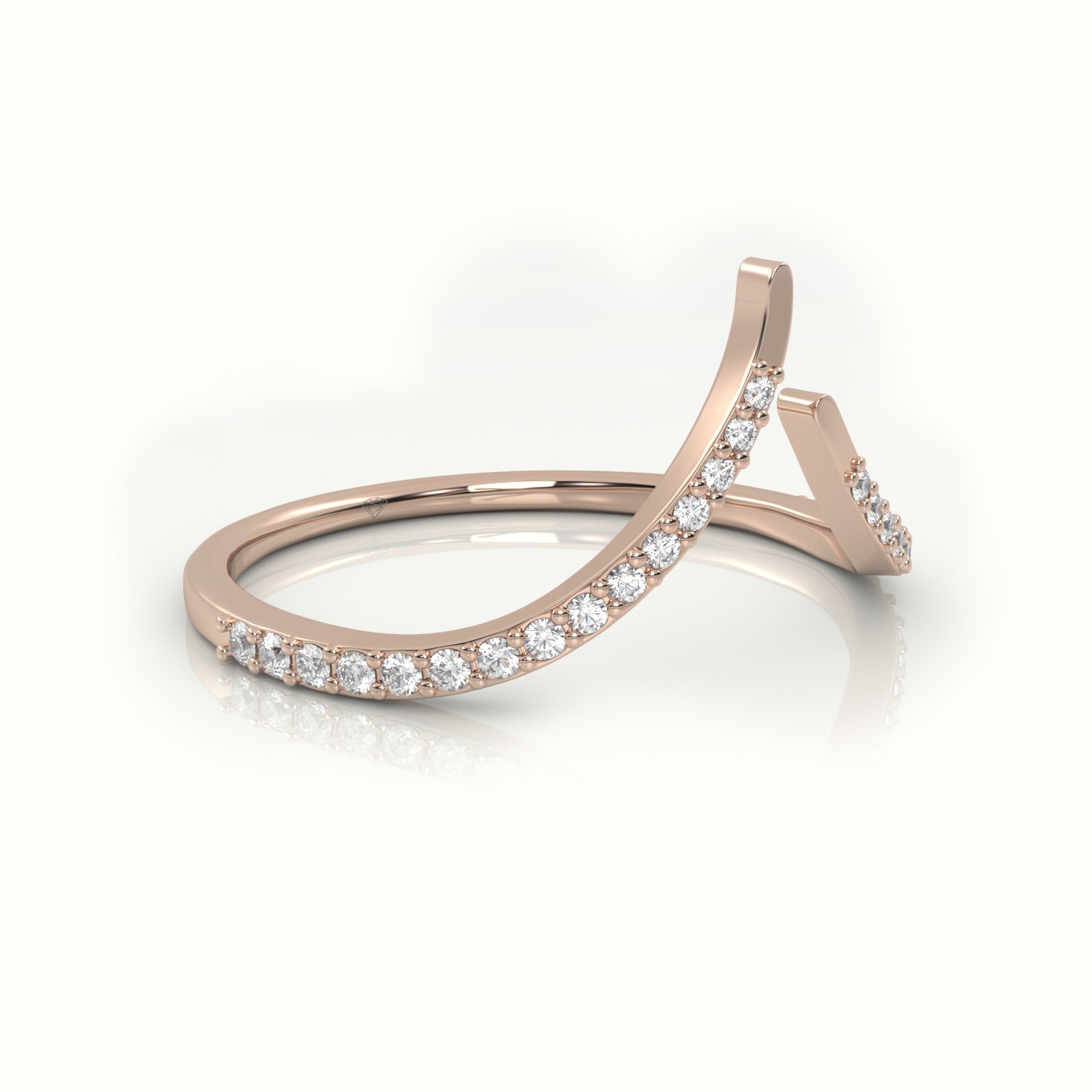 18k rose gold  round cut diamond v shaped designer ring Photos & images