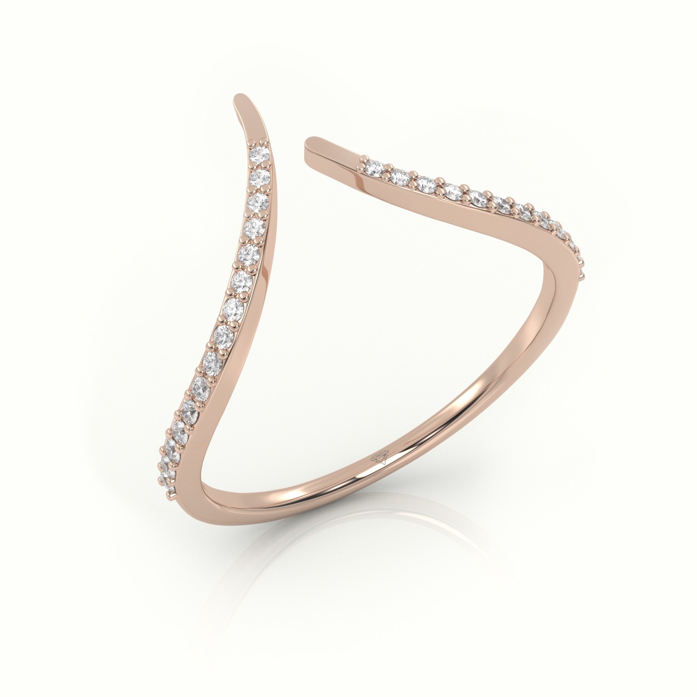 18k rose gold  round cut diamond v shaped designer ring Photos & images