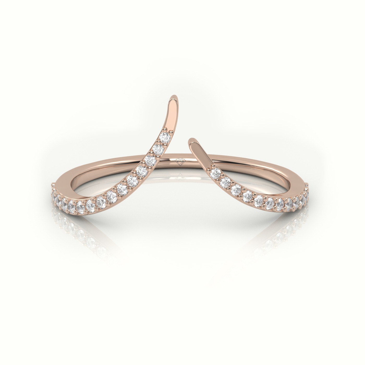 18k rose gold  round cut diamond v shaped designer ring