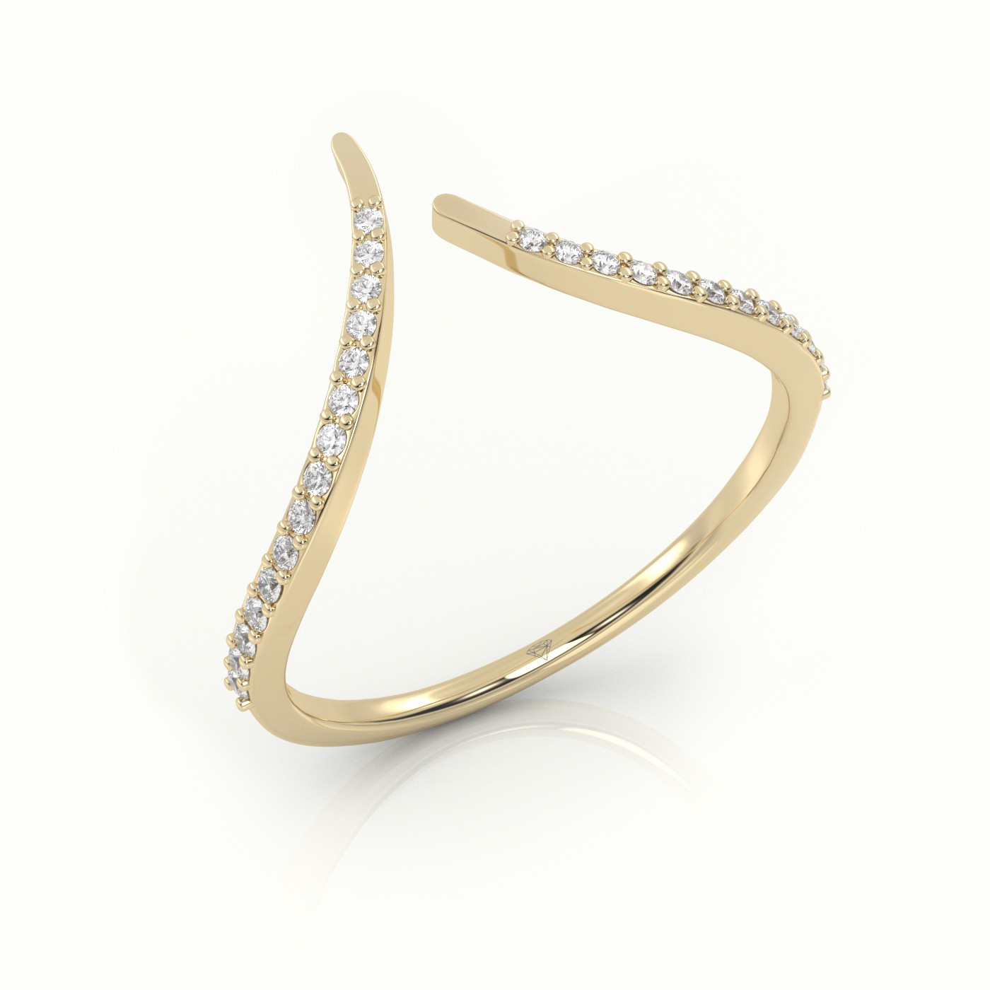 18k yellow gold  round cut diamond v shaped designer ring Photos & images