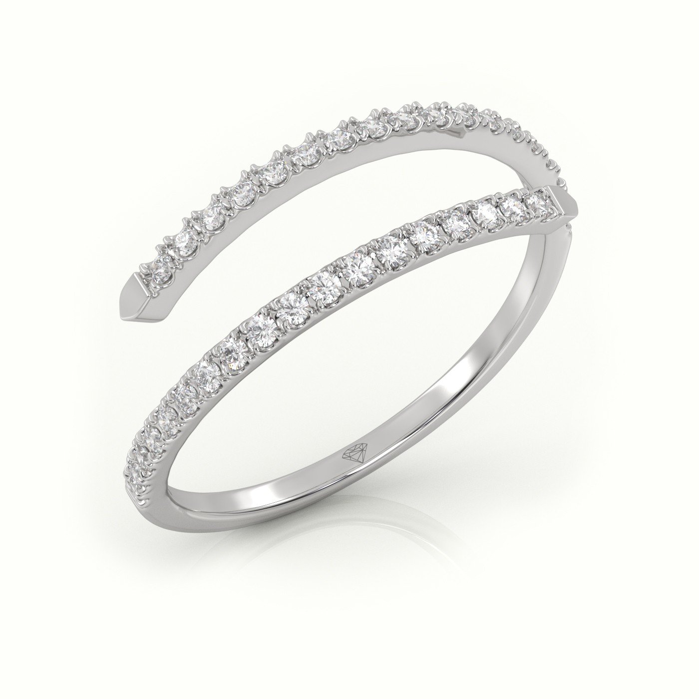 18k white gold  round cut diamond open design spiral design ring Photos & images