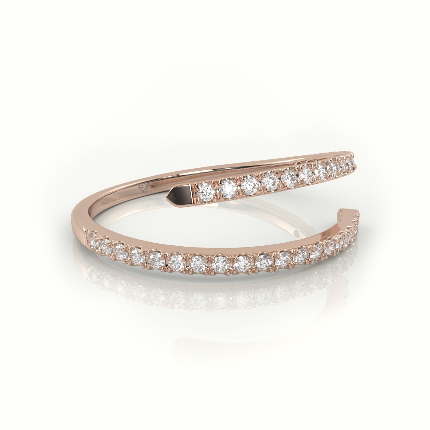 18k rose gold  round cut diamond open design spiral design ring Photos & images