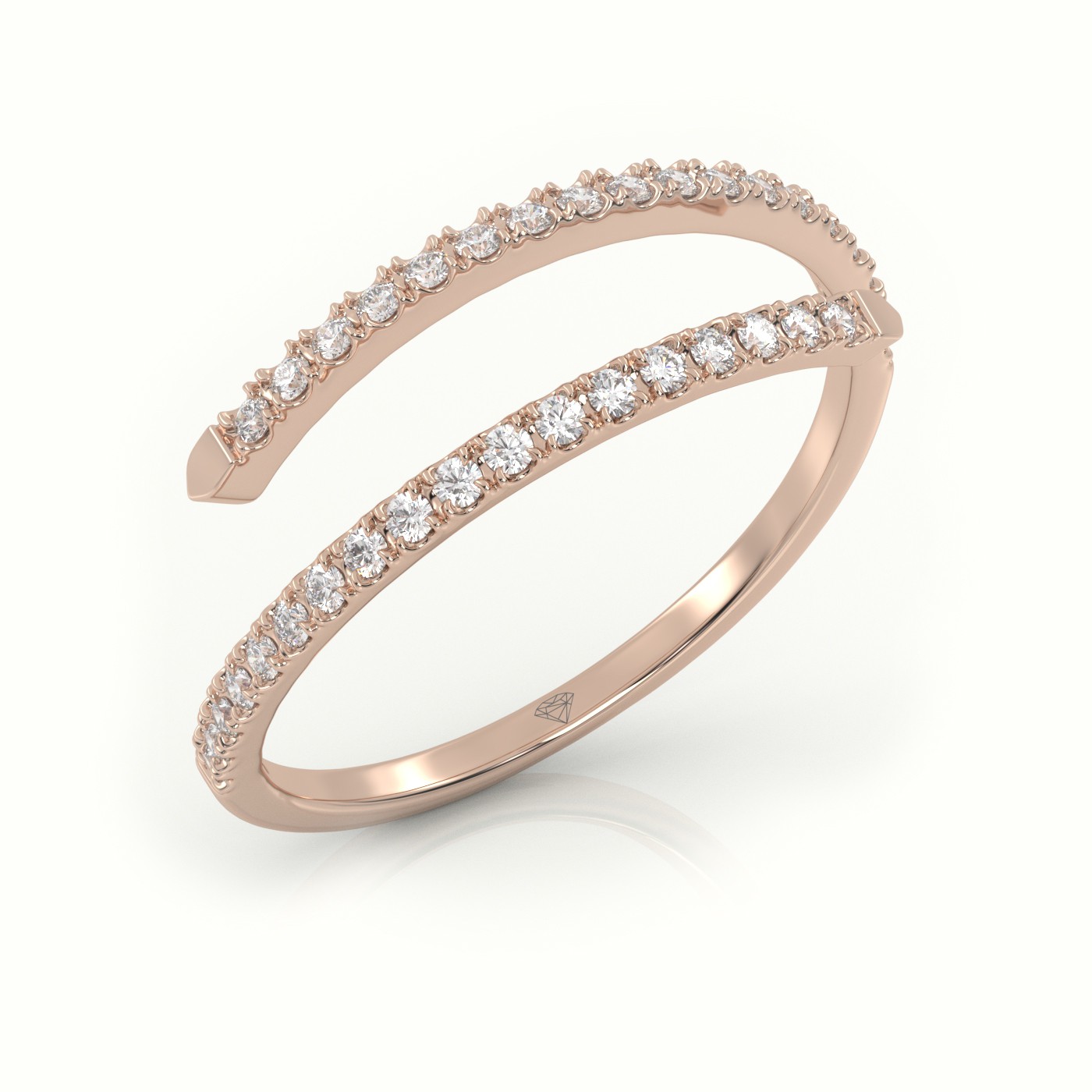 18k rose gold  round cut diamond open design spiral design ring Photos & images