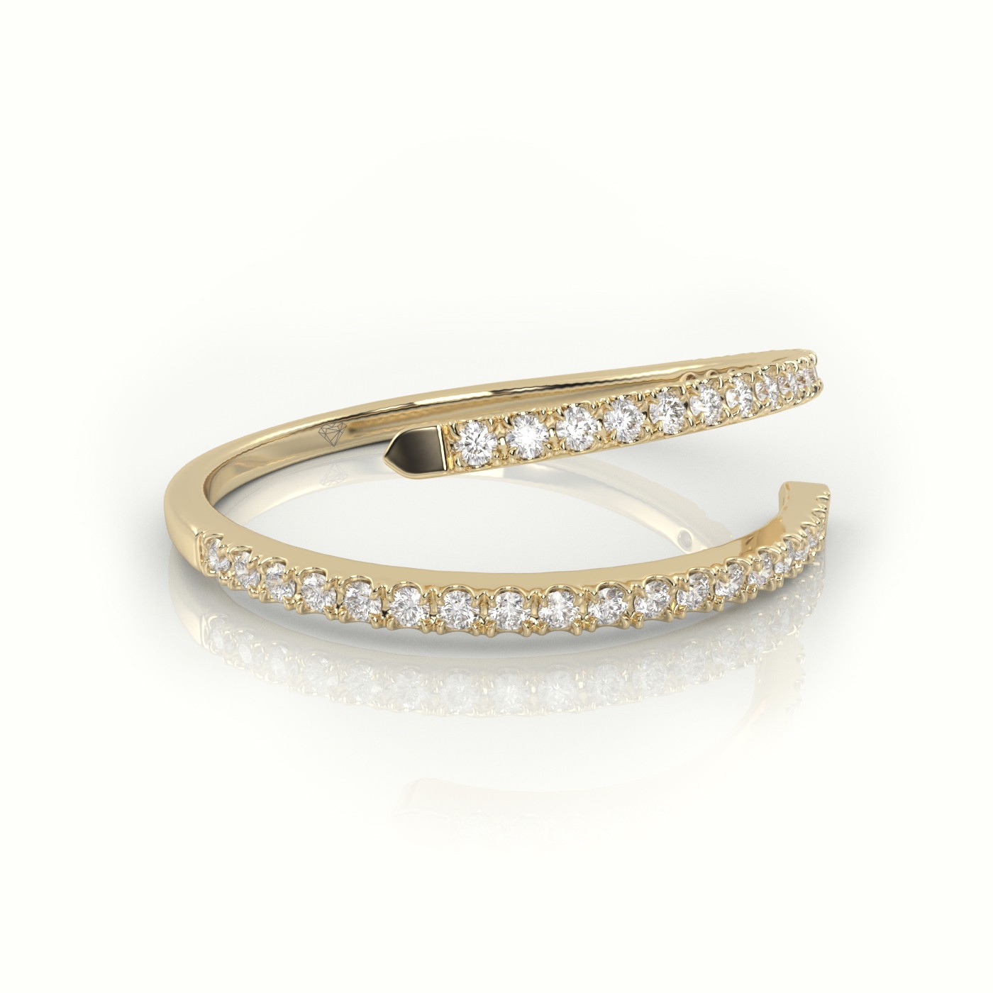 18k yellow gold  round cut diamond open design spiral design ring Photos & images