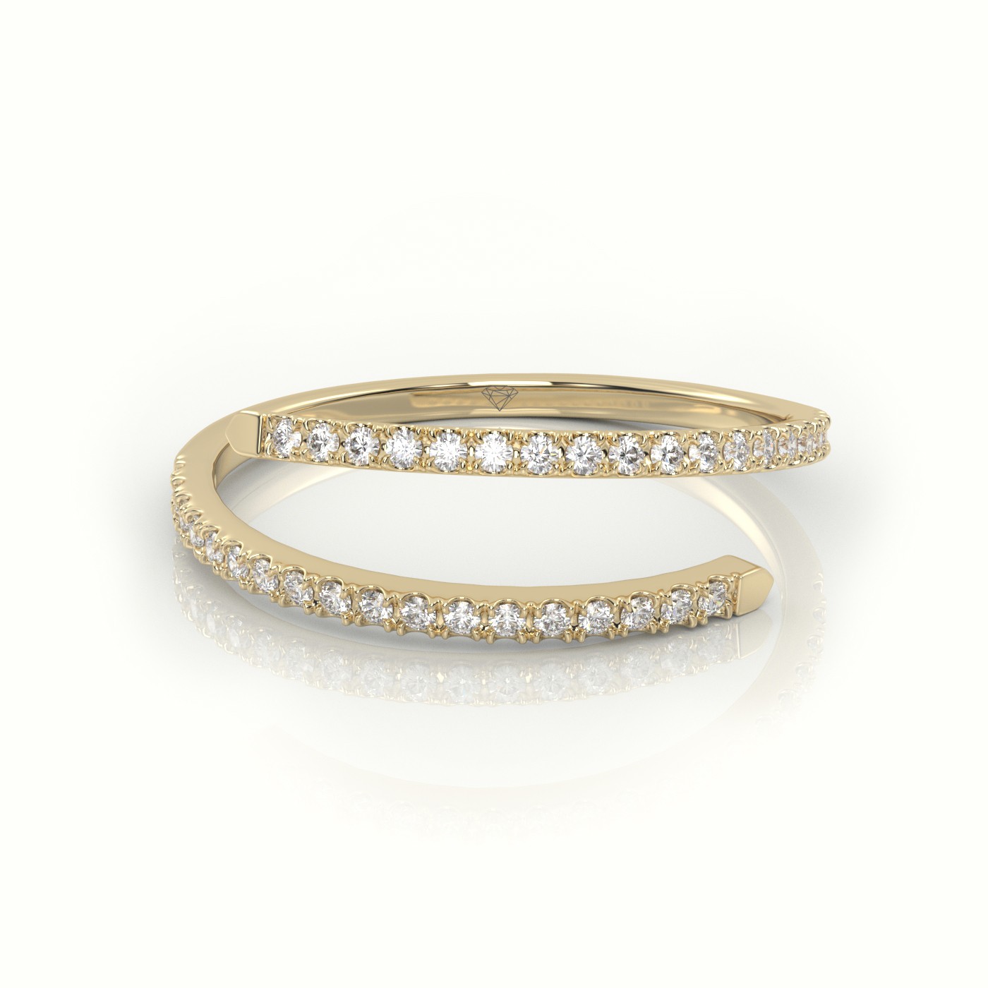 18k yellow gold  round cut diamond open design spiral design ring