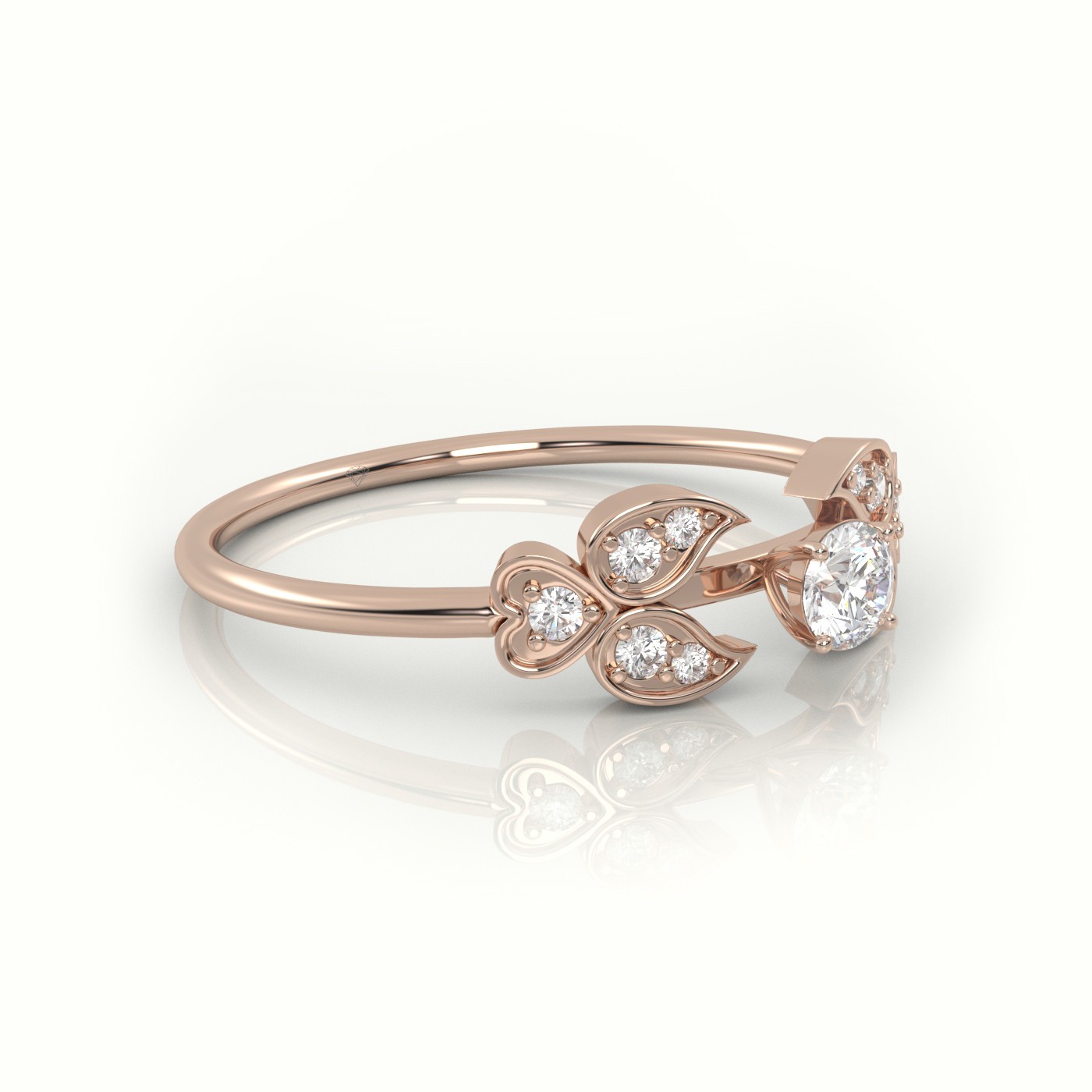 18k rose gold  round cut diamond designer ring Photos & images