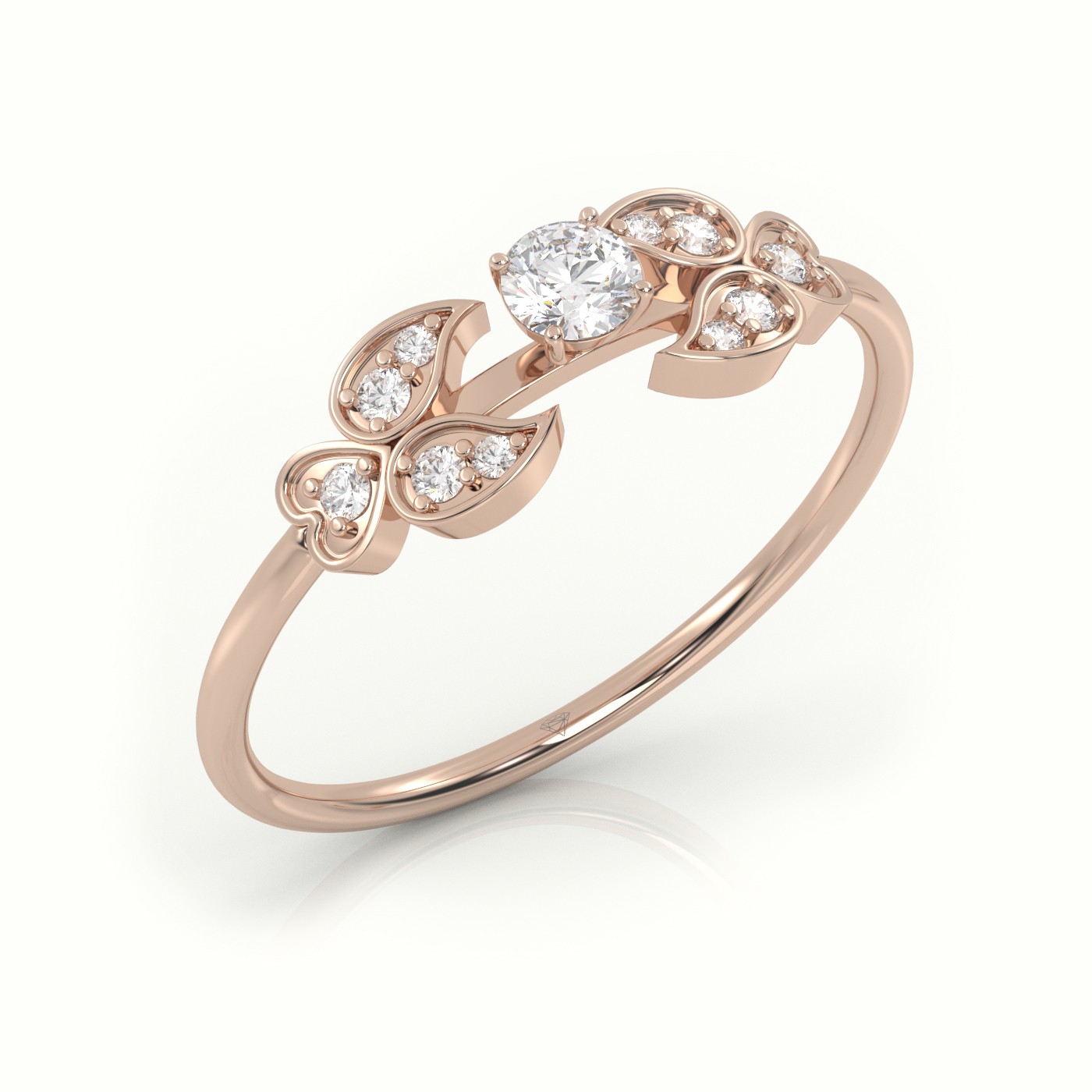 18k rose gold  round cut diamond designer ring Photos & images