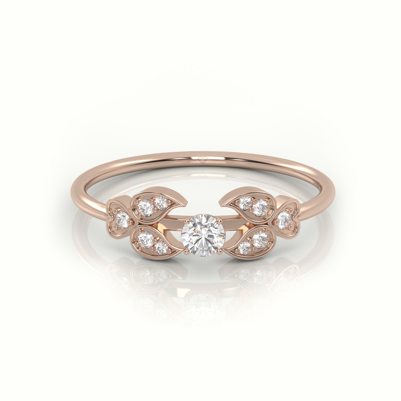 18k rose gold  round cut diamond designer ring