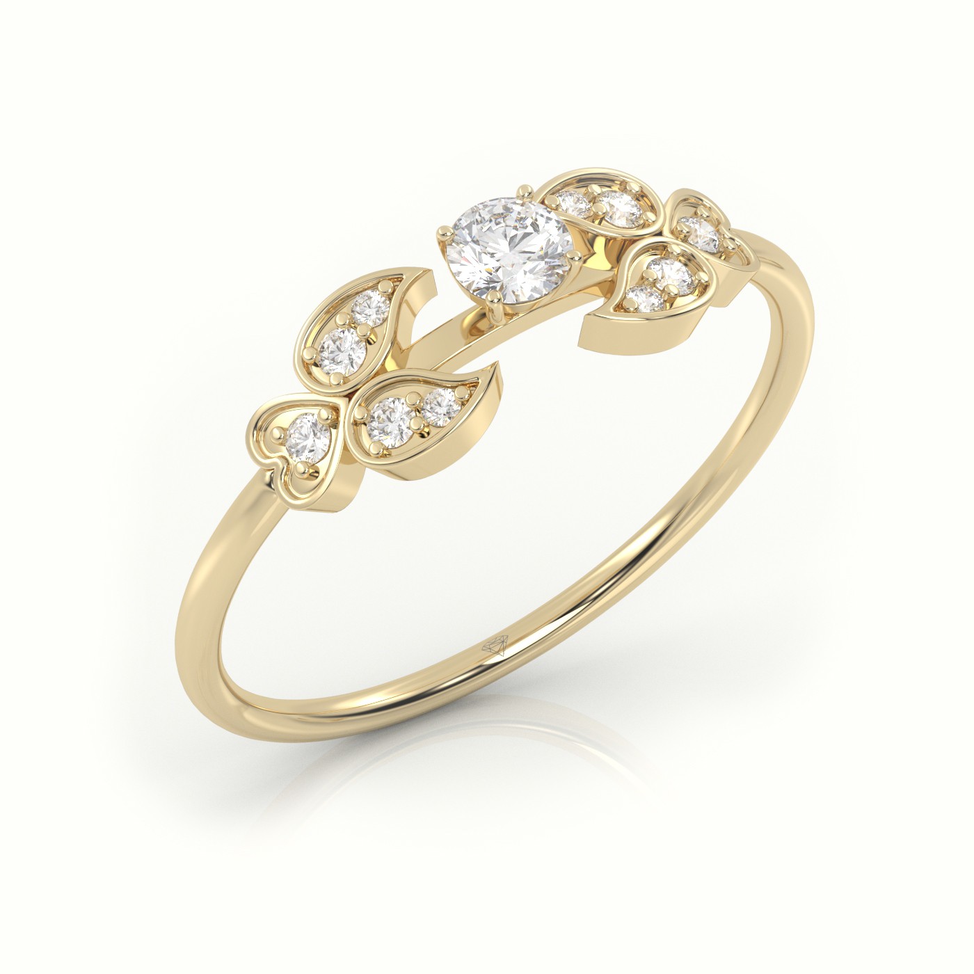 18k yellow gold  round cut diamond designer ring Photos & images