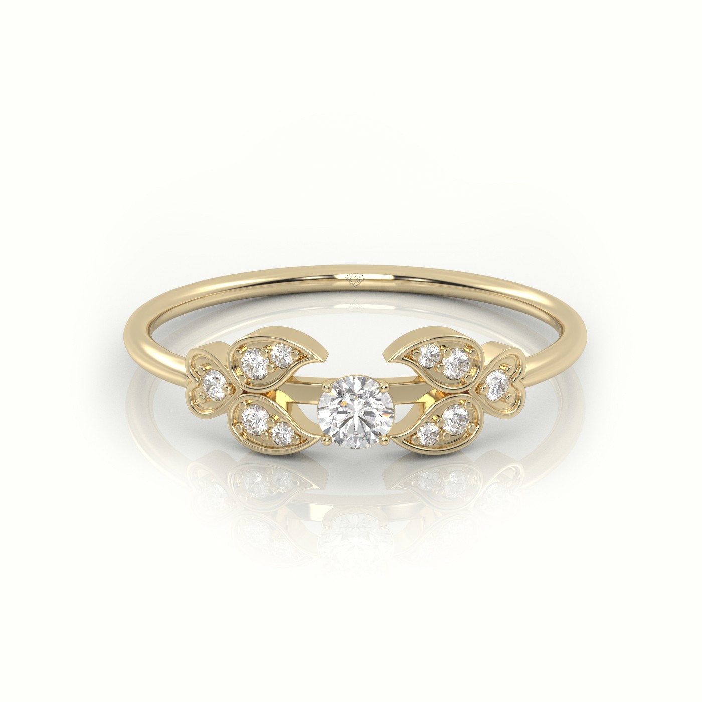 18k yellow gold  round cut diamond designer ring