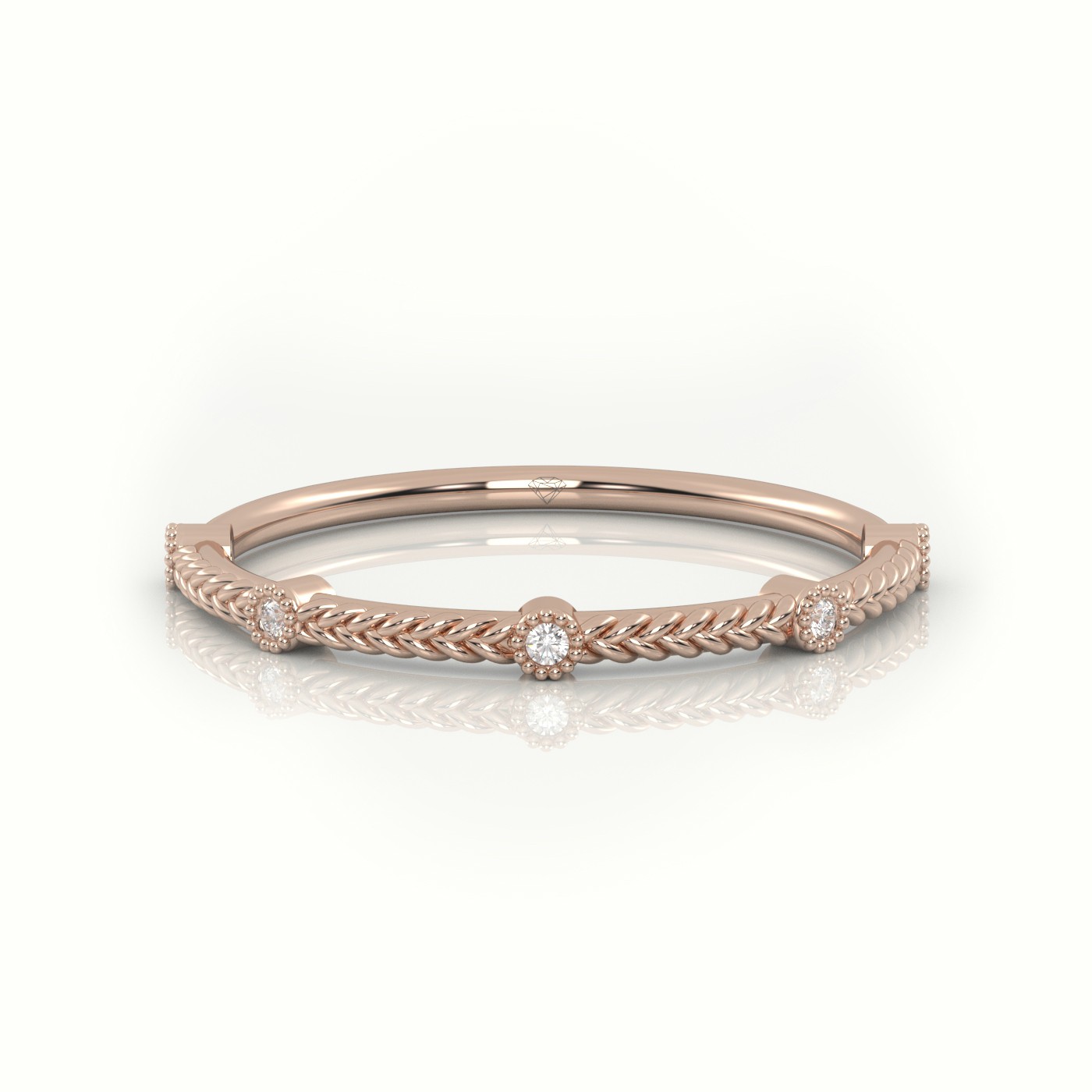 18k rose gold round cut diamond wreathed designer ring