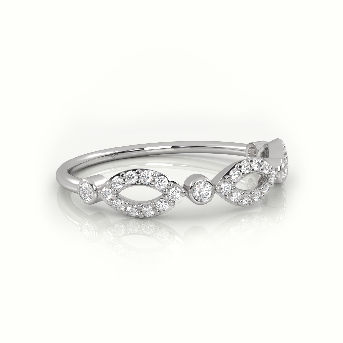 18k white gold  round cut diamond infinity bezel set designer ring Photos & images