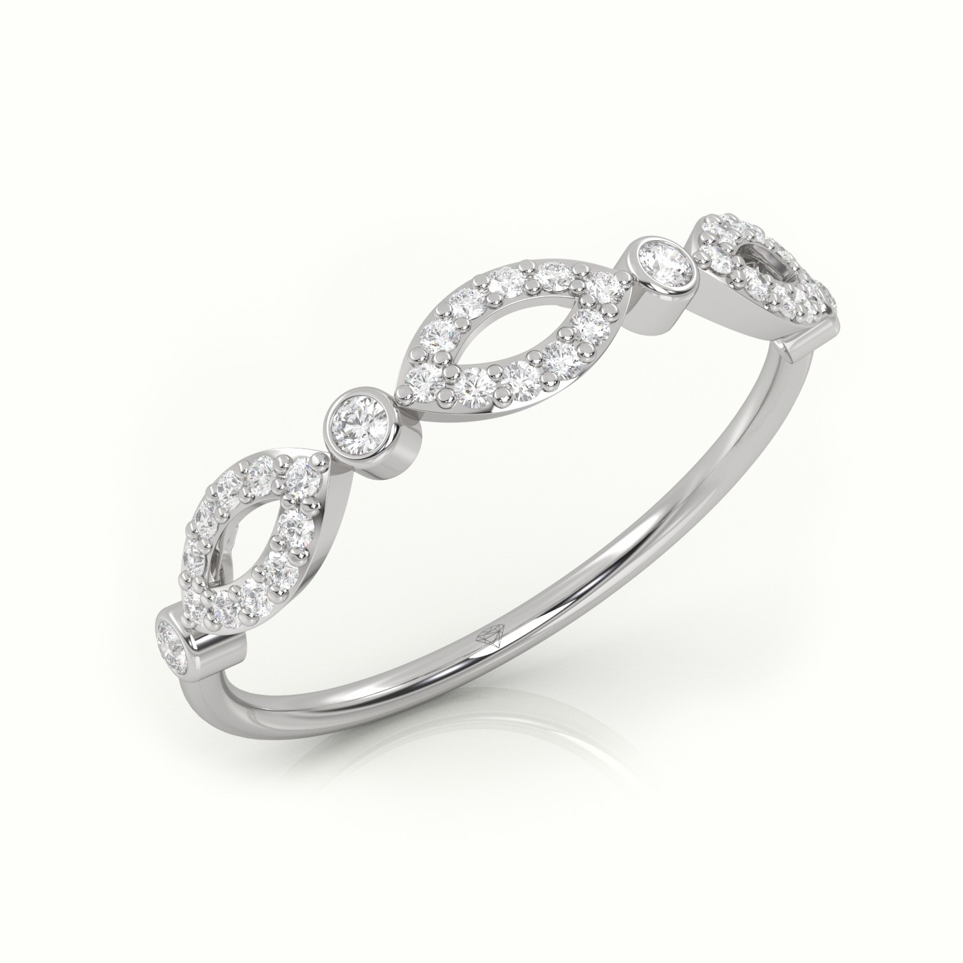 18k white gold  round cut diamond infinity bezel set designer ring Photos & images