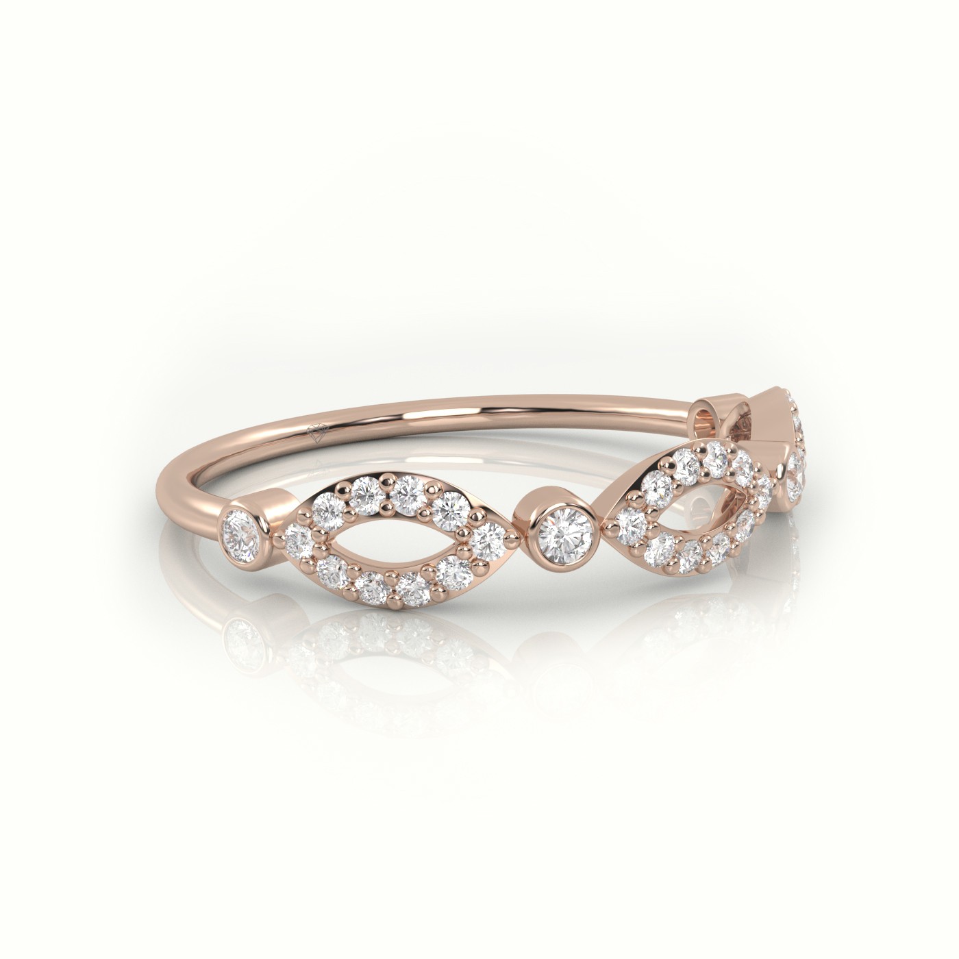 18k rose gold  round cut diamond infinity bezel set designer ring Photos & images