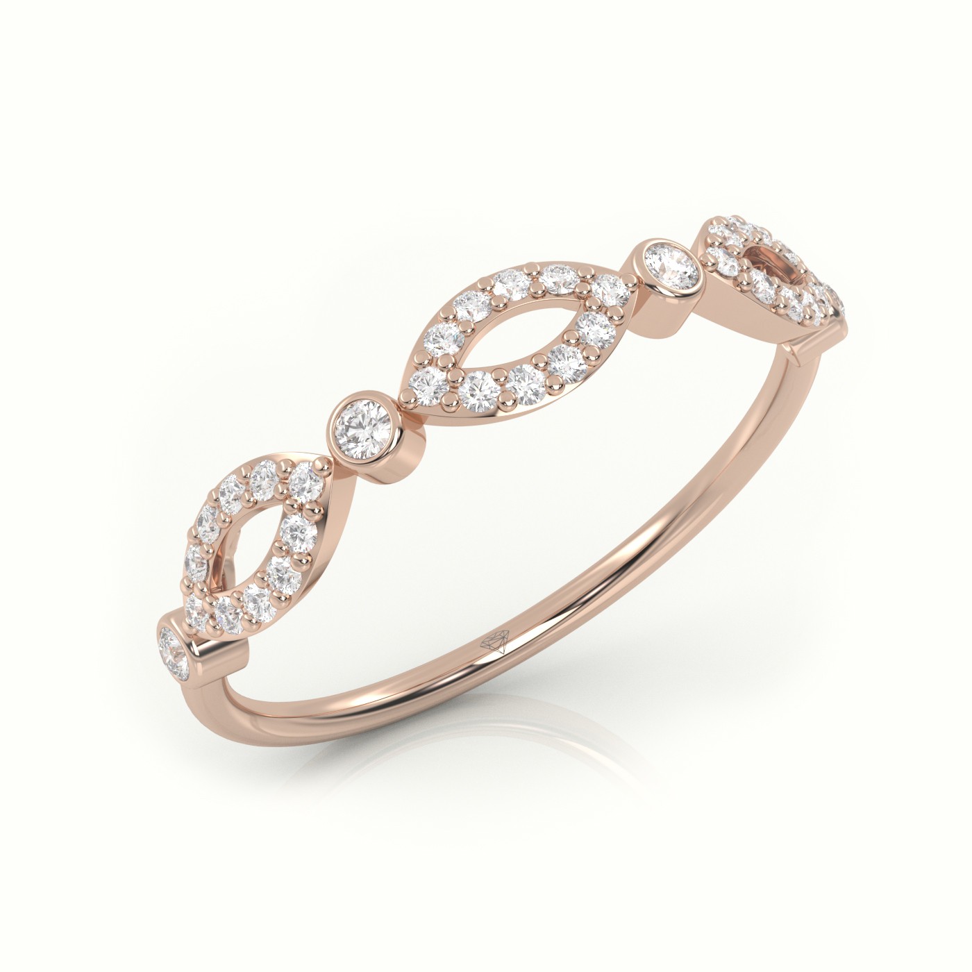 18k rose gold  round cut diamond infinity bezel set designer ring Photos & images