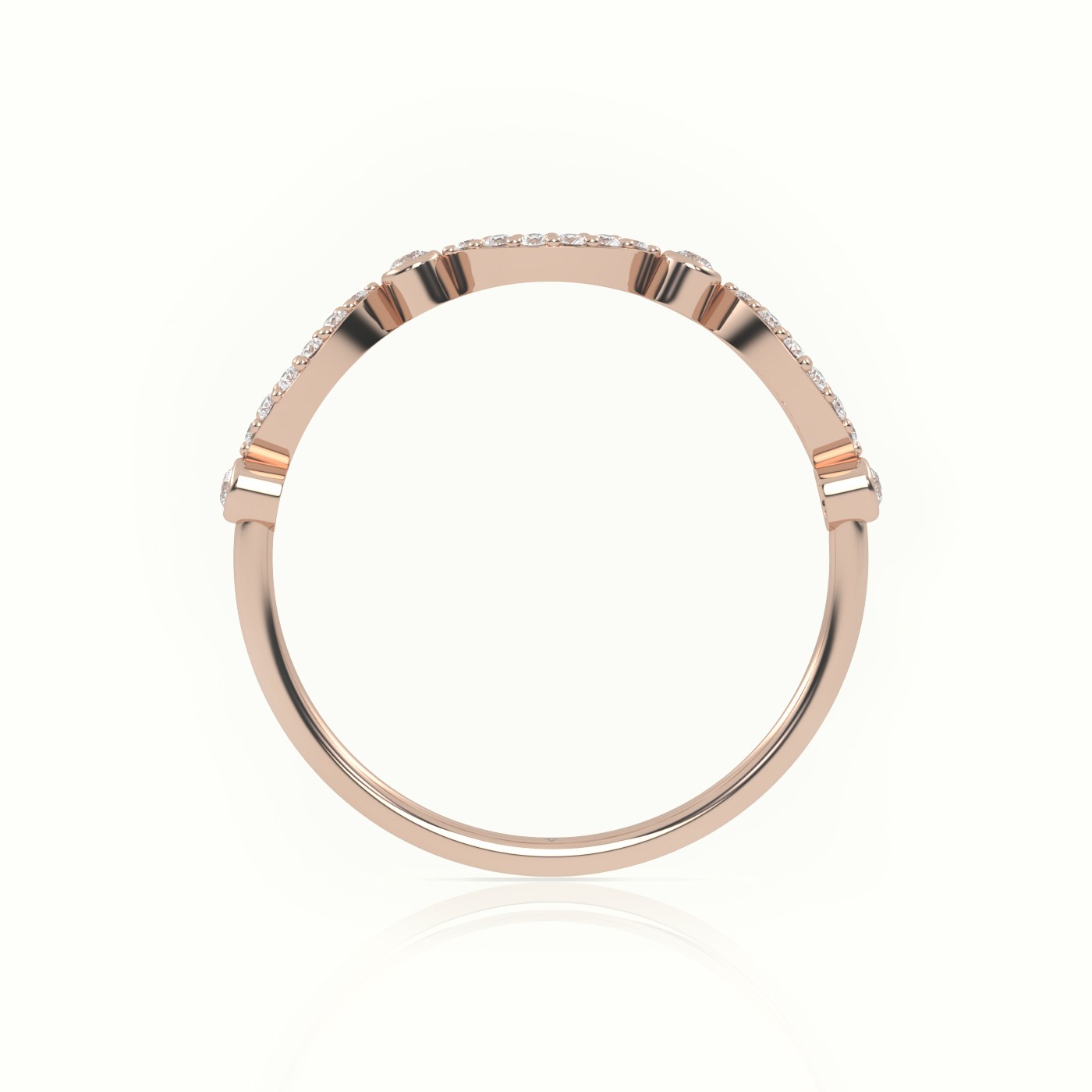18k rose gold  round cut diamond infinity bezel set designer ring Photos & images