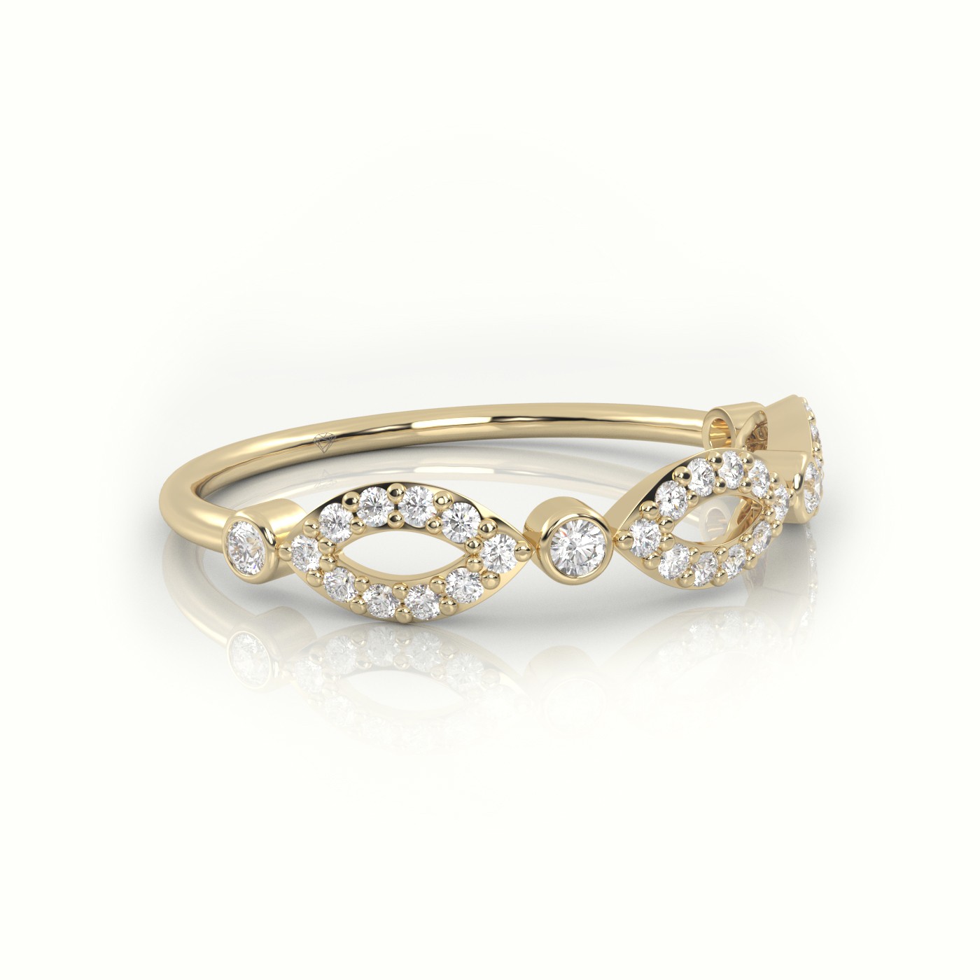 18k yellow gold  round cut diamond infinity bezel set designer ring Photos & images